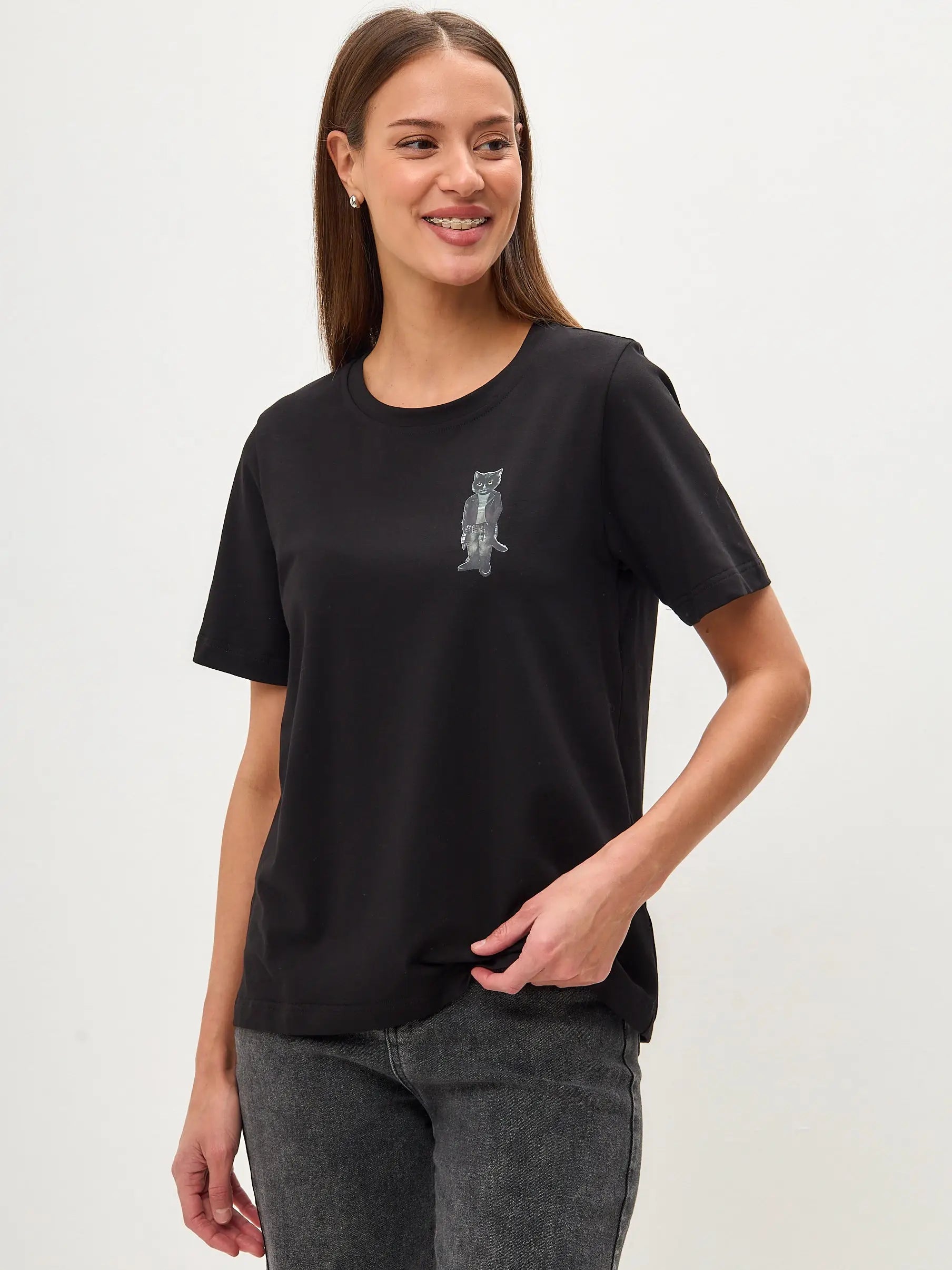 Black T-shirt Rocker Cat | T-shirt For Cat Lovers | Cat e Lolette
