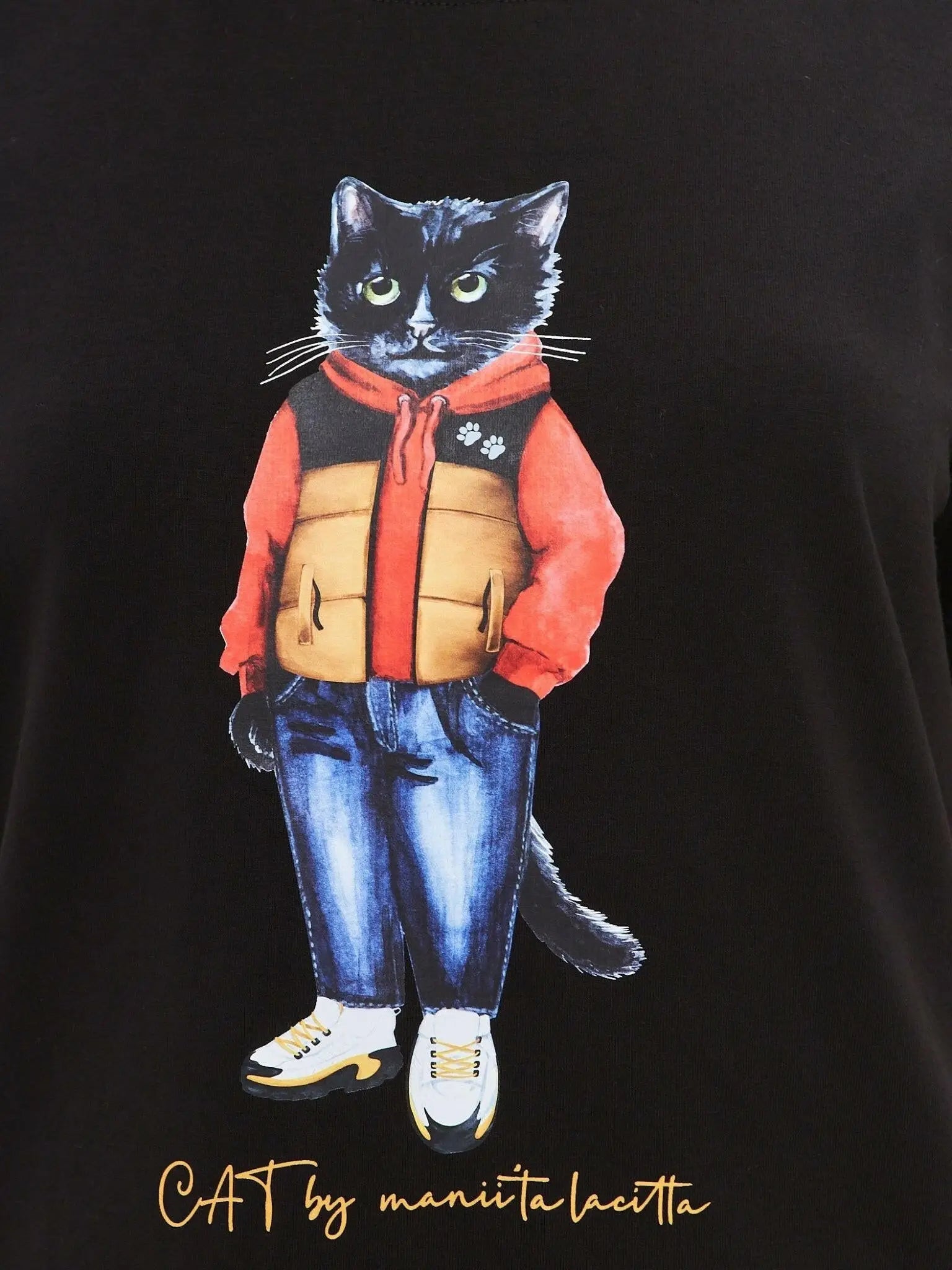Black T-shirt Sport Casual Cat | T-shirt For Cat Lovers | Cat e
