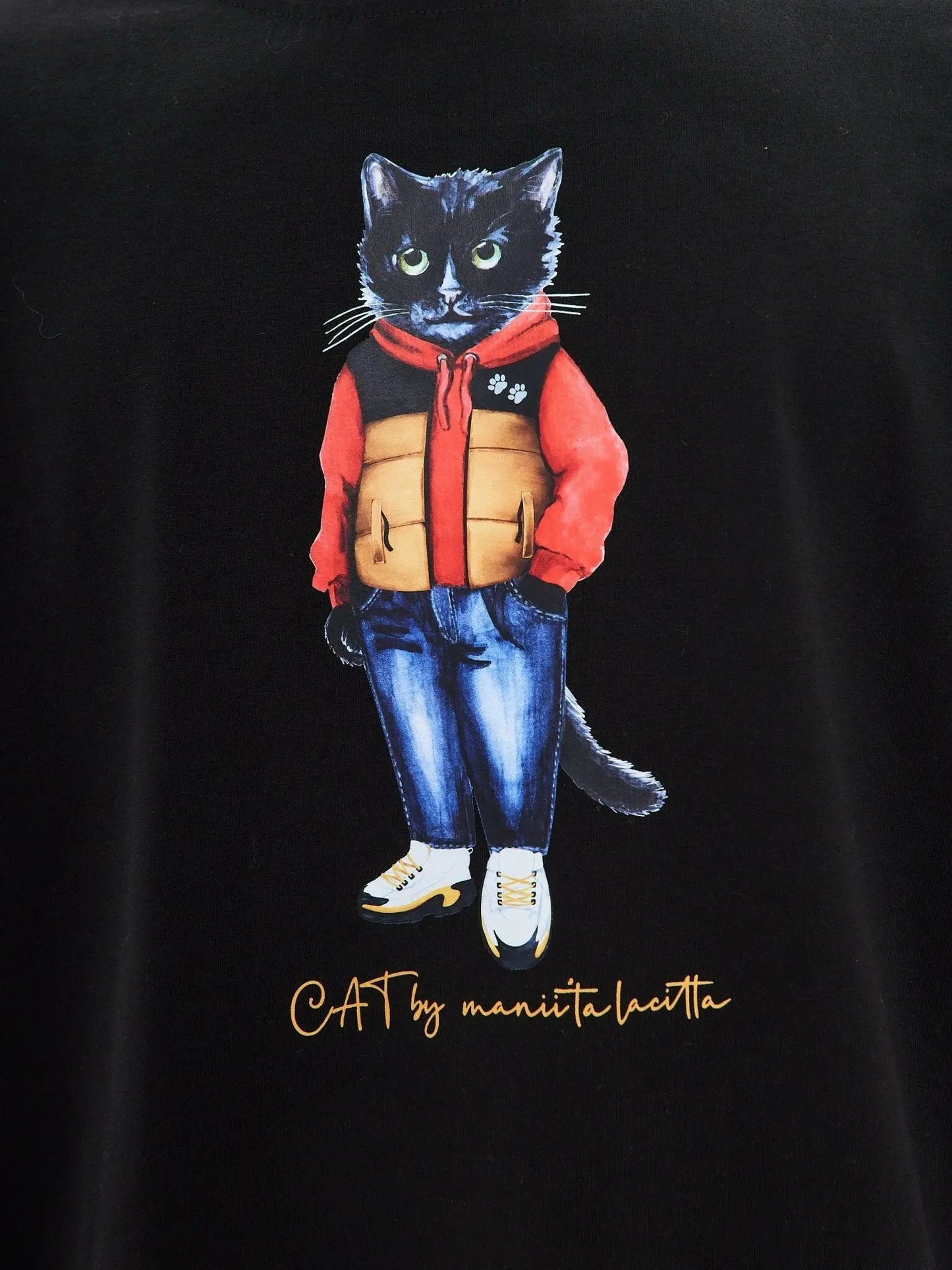 Black T-shirt Sport Casual Cat | T-shirt For Cat Lovers | Cat e