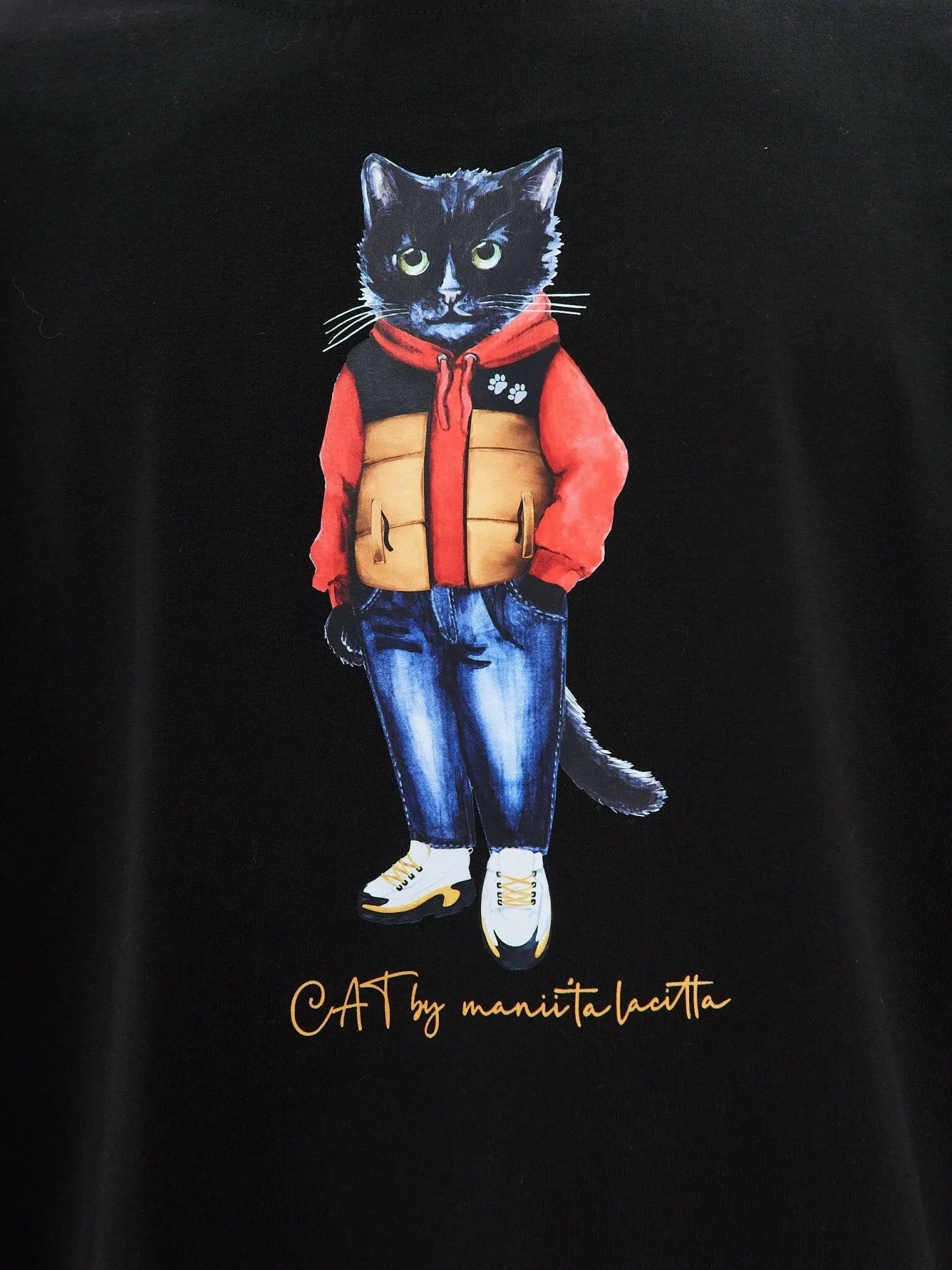 Black T-shirt Sport Casual Cat | T-shirt For Cat Lovers | Cat e