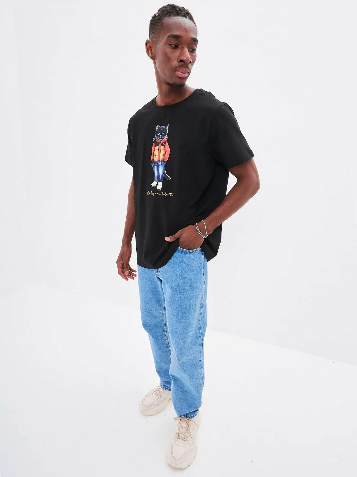 Black T-shirt Sport Casual Cat | T-shirt For Cat Lovers | Cat e