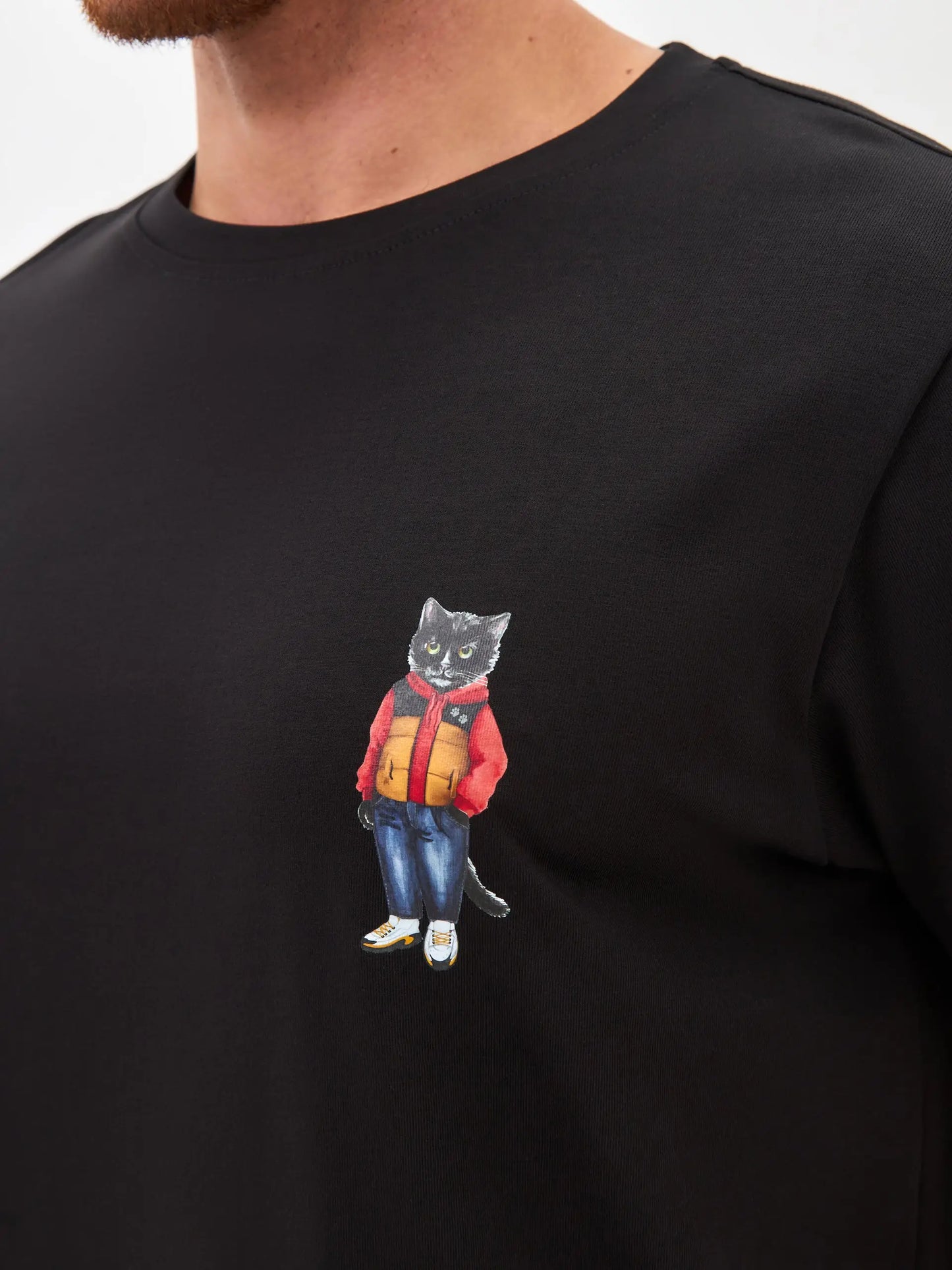 Black T-shirt Sport Casual Cat | T-shirt For Cat Lovers | Cat e