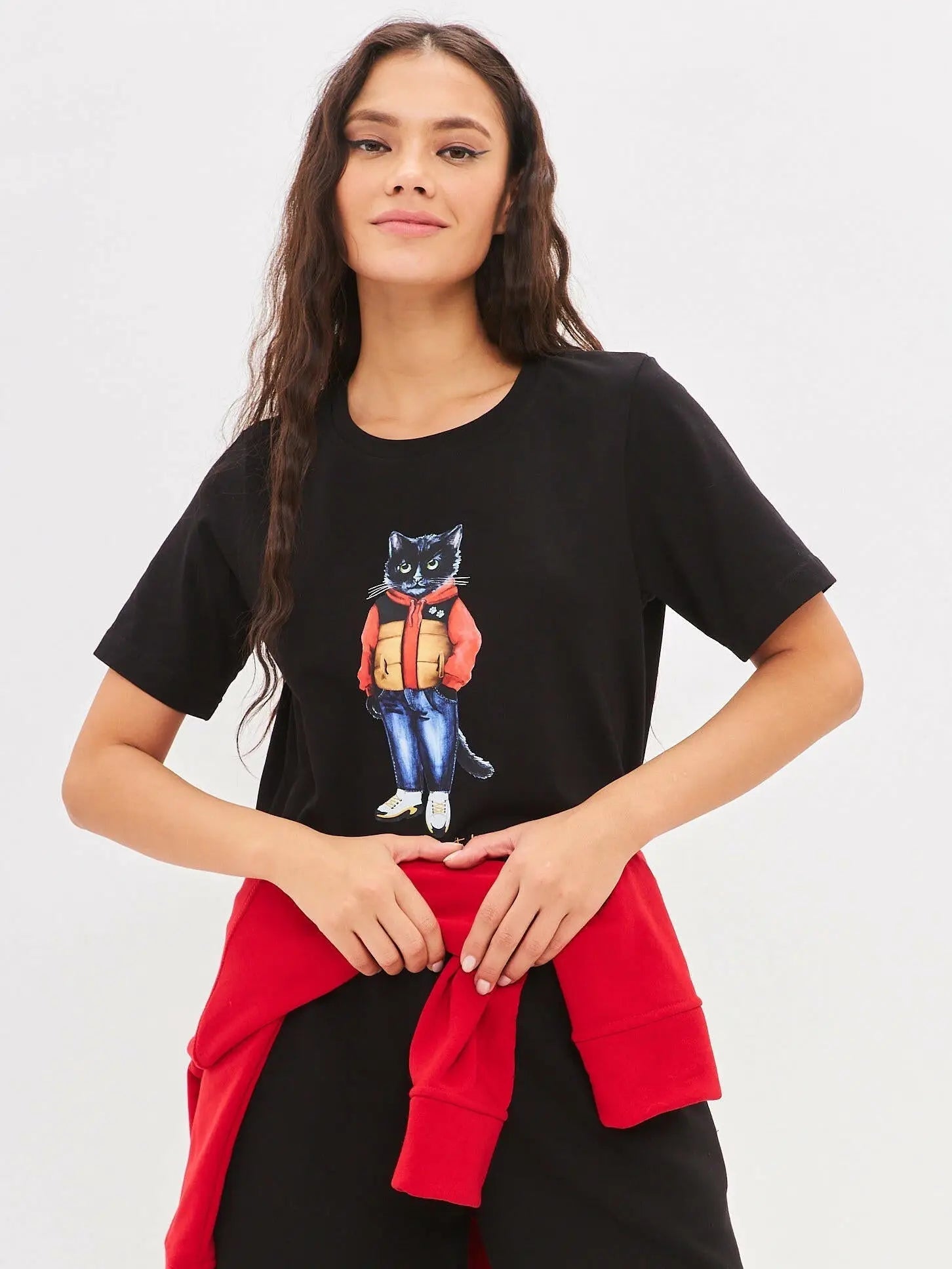 Black T-shirt Sport Casual Cat | T-shirt For Cat Lovers | Cat e