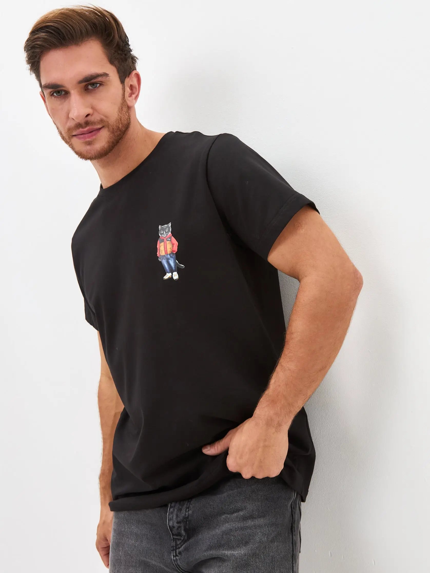 Black T-shirt Sport Casual Cat | T-shirt For Cat Lovers | Cat e