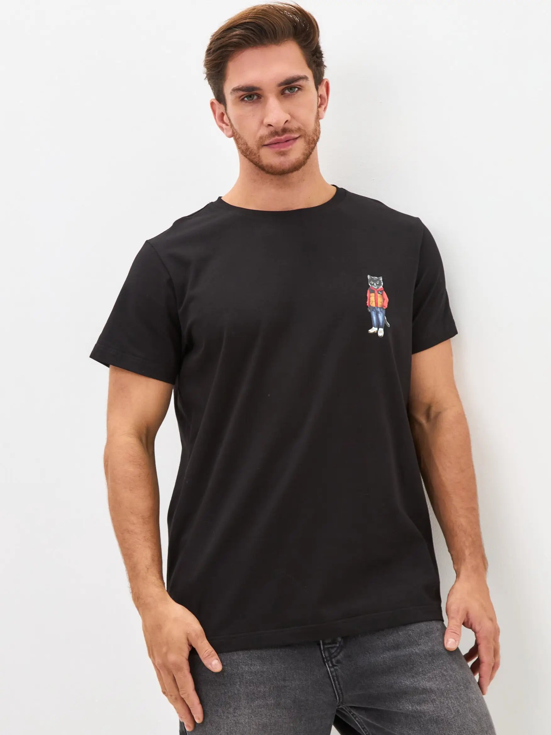 Black T-shirt Sport Casual Cat | T-shirt For Cat Lovers | Cat e