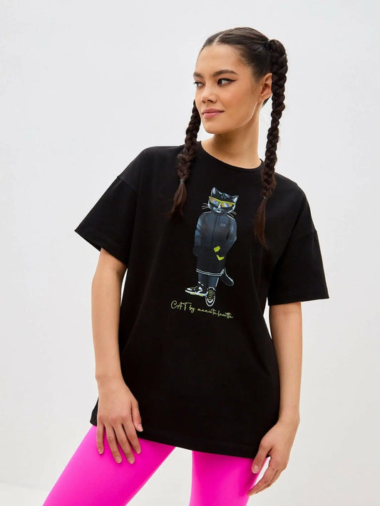 Black T-shirt Sport Cat | T-shirt For Cat Lovers | Cat e Lolette