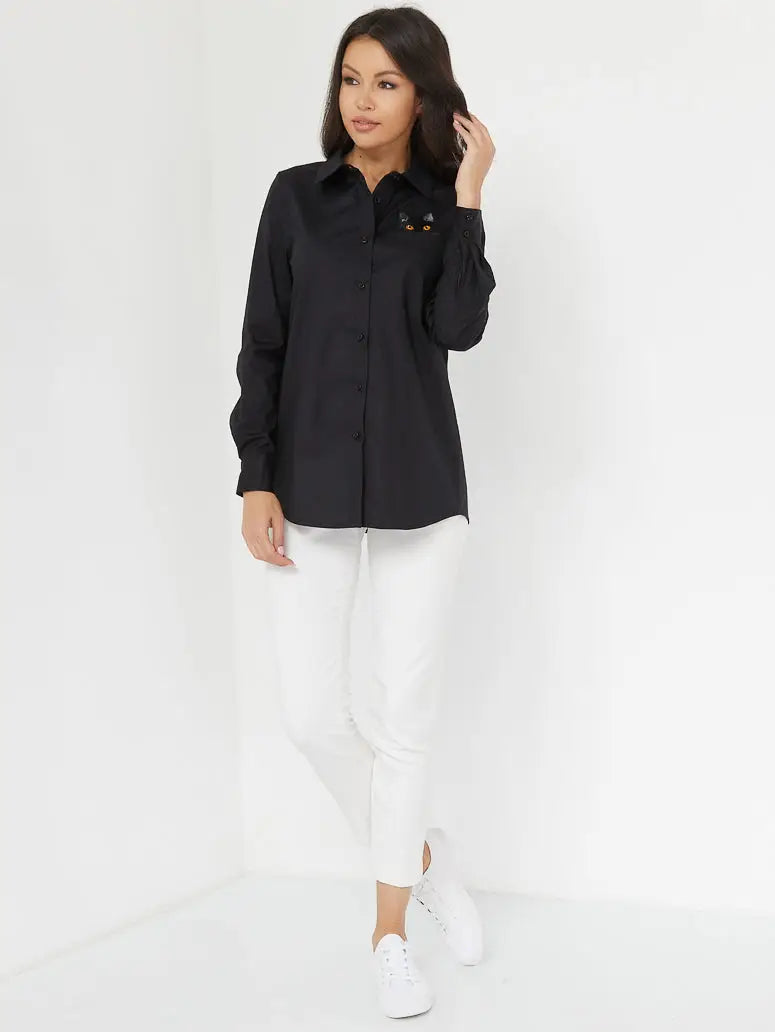 Black Women’s Shirt Cat | Shirt & Striped shirt For Cat Lovers | Cat