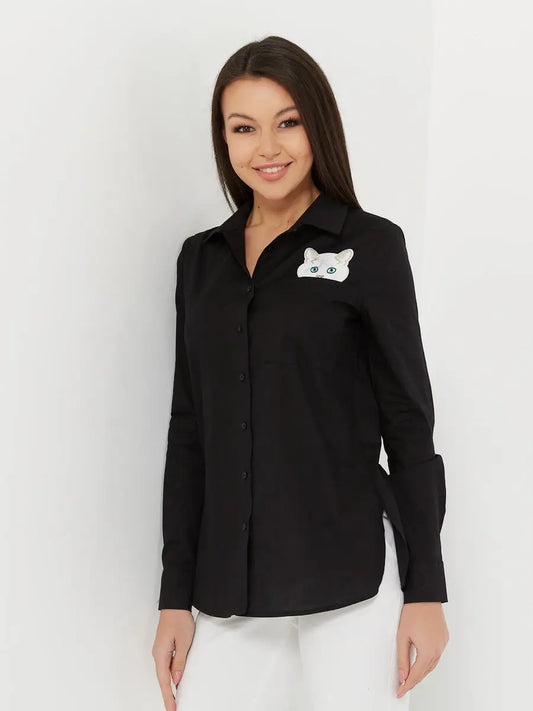 Black Women’s Shirt Cat | Shirt & Striped shirt For Cat Lovers | Cat