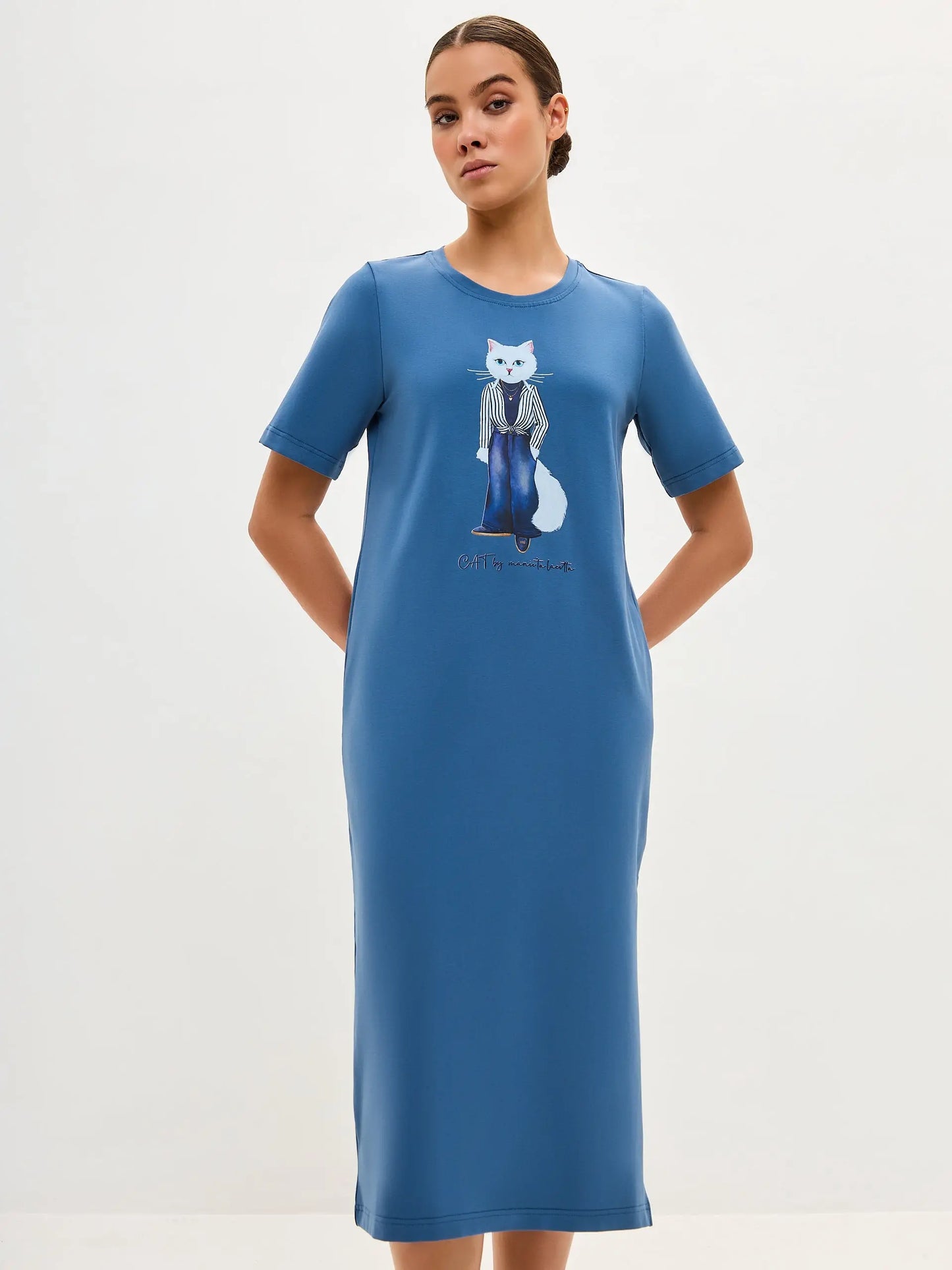 Blue Dress Country White Cat | Dress For Cat Lovers | Cat e Lolette