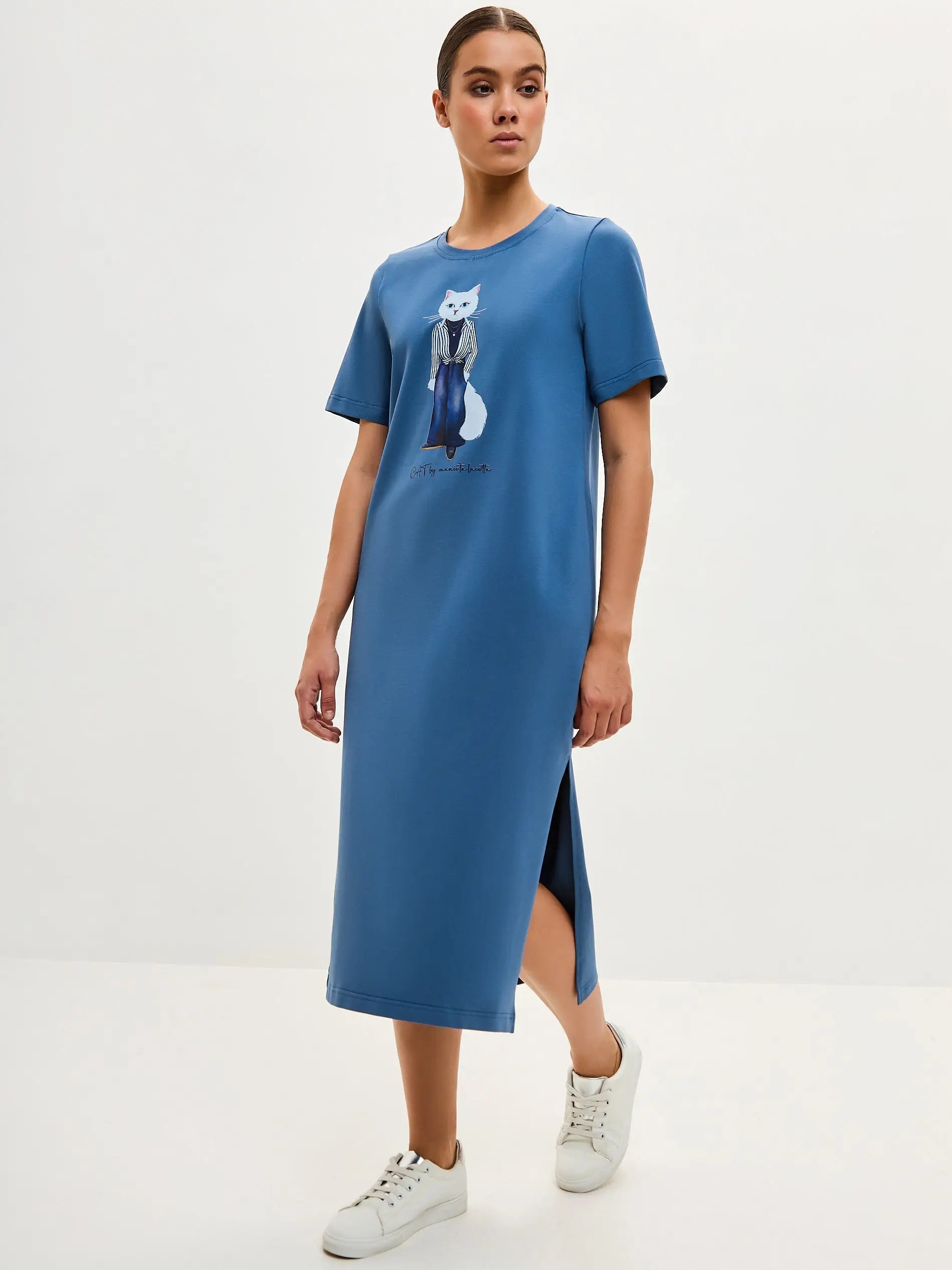 Blue Dress Country White Cat | Dress For Cat Lovers | Cat e Lolette