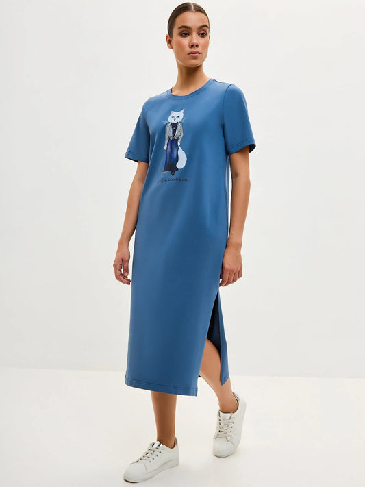 Blue Dress Country White Cat | Dress For Cat Lovers | Cat e Lolette
