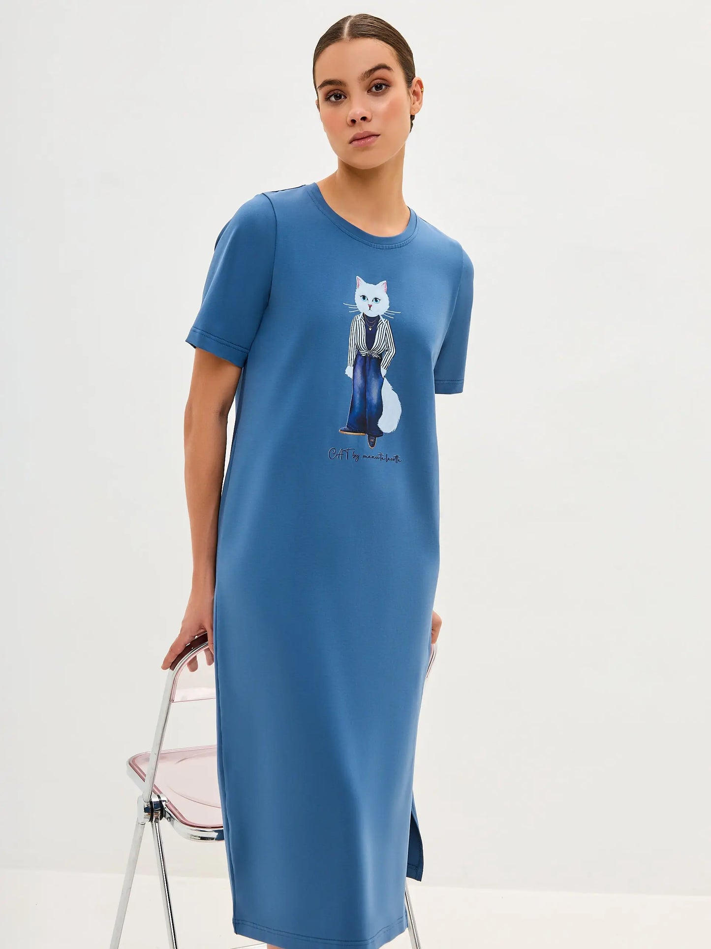 Blue Dress Country White Cat | Dress For Cat Lovers | Cat e Lolette