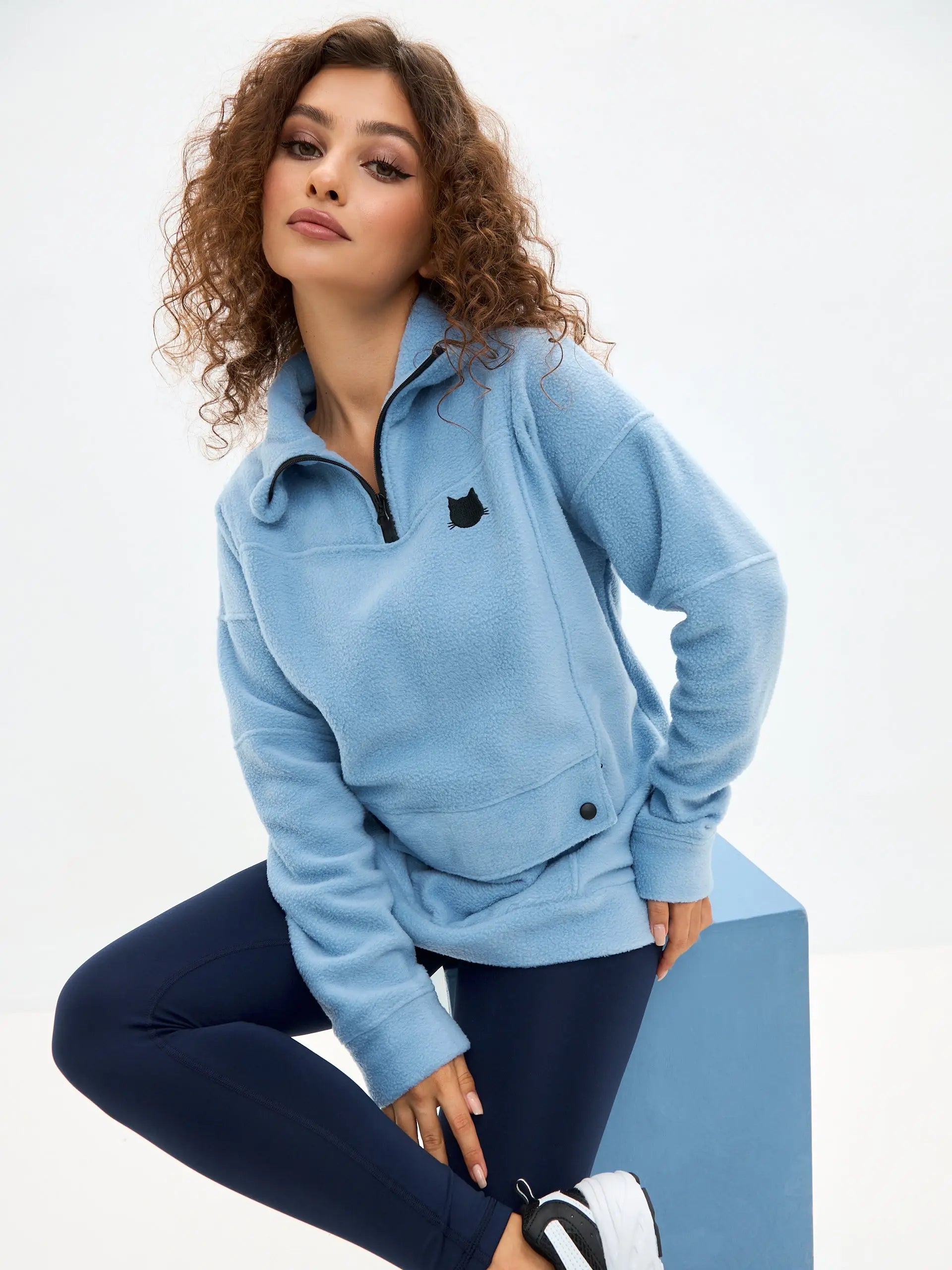 Blue Fleece Sweatshirt | Fleece (recycled) For Cat Lovers | Cat e