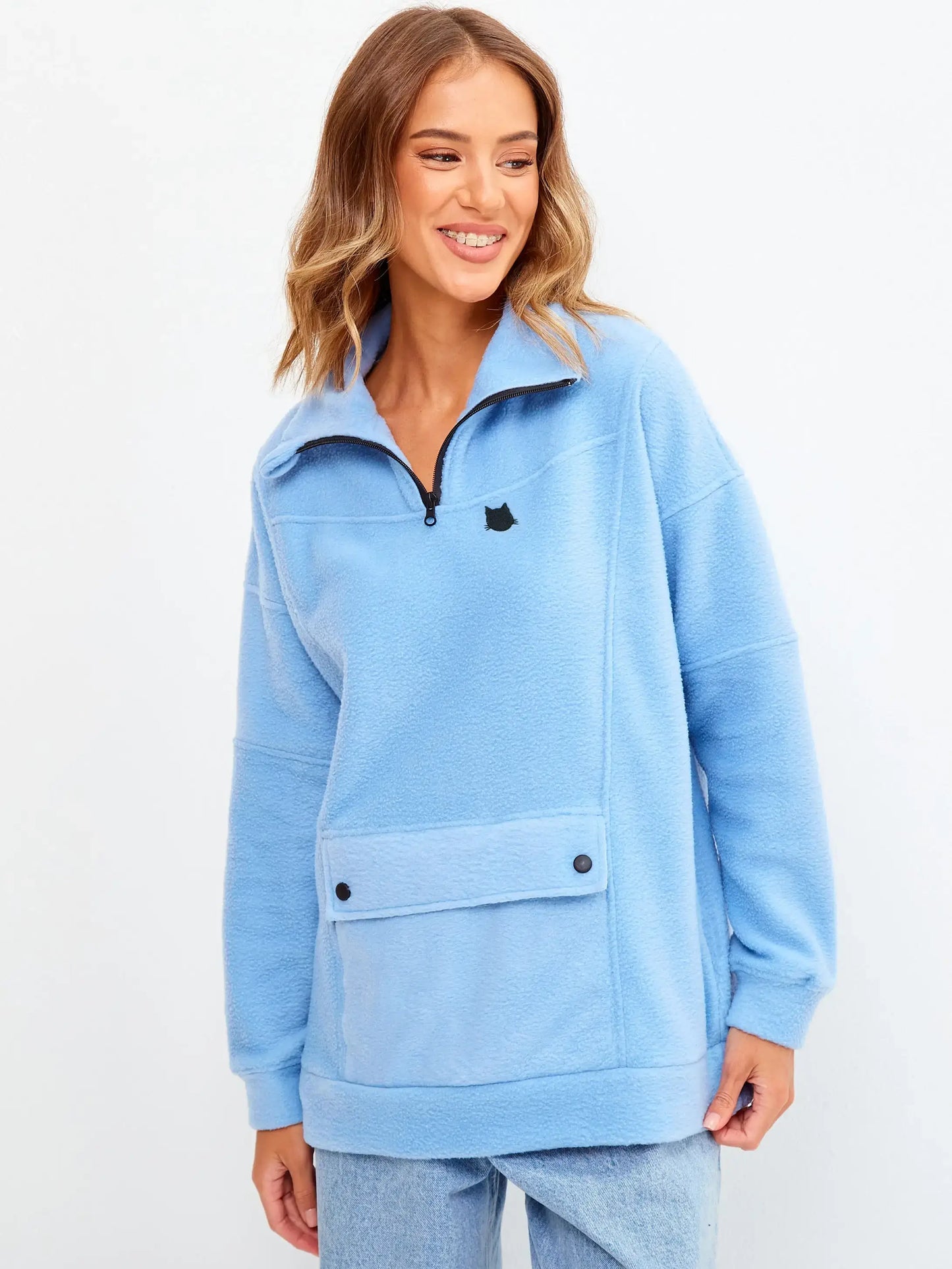 Blue Fleece Sweatshirt | Fleece (recycled) For Cat Lovers | Cat e