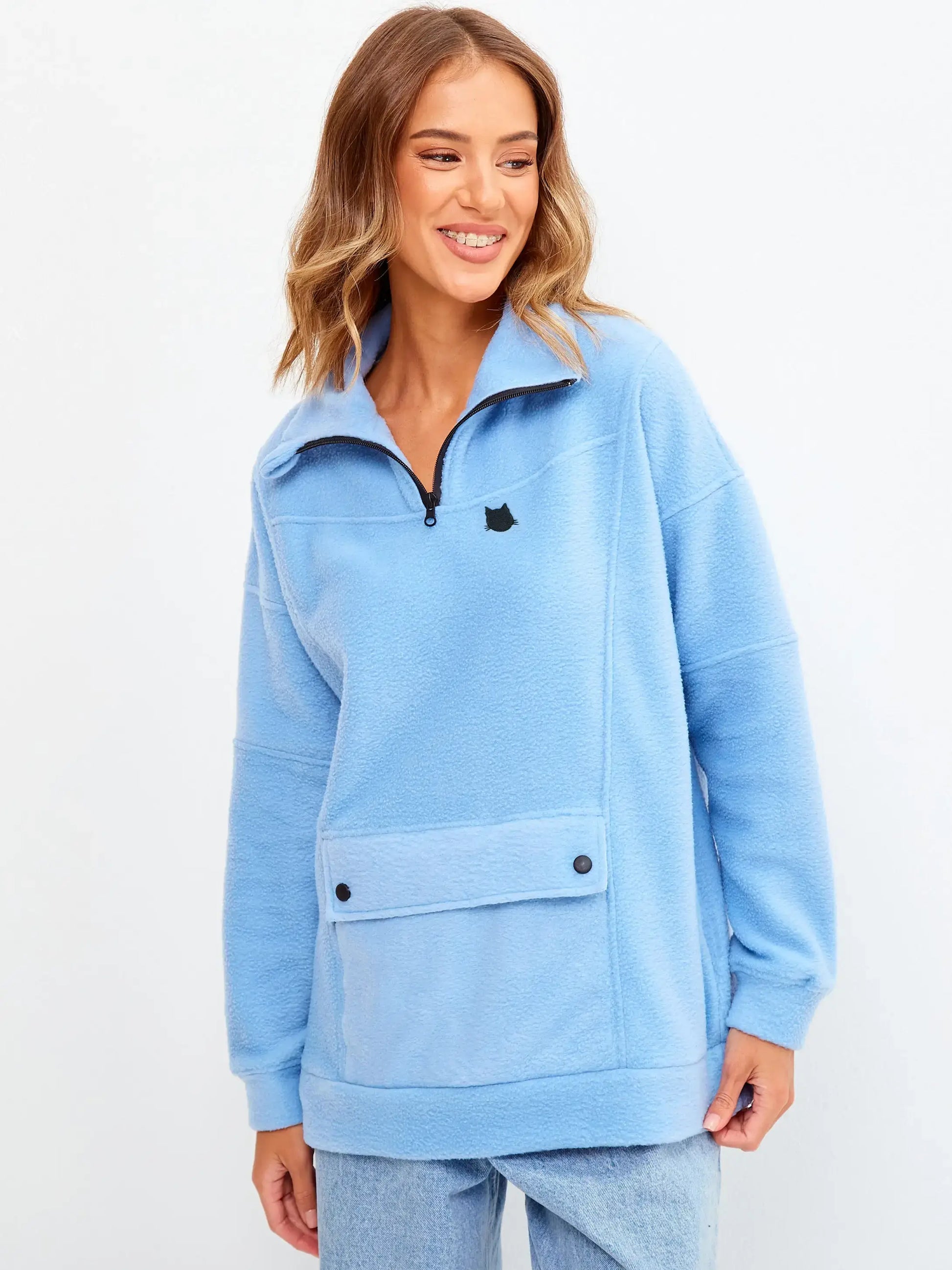 Blue Fleece Sweatshirt | Fleece (recycled) For Cat Lovers | Cat e