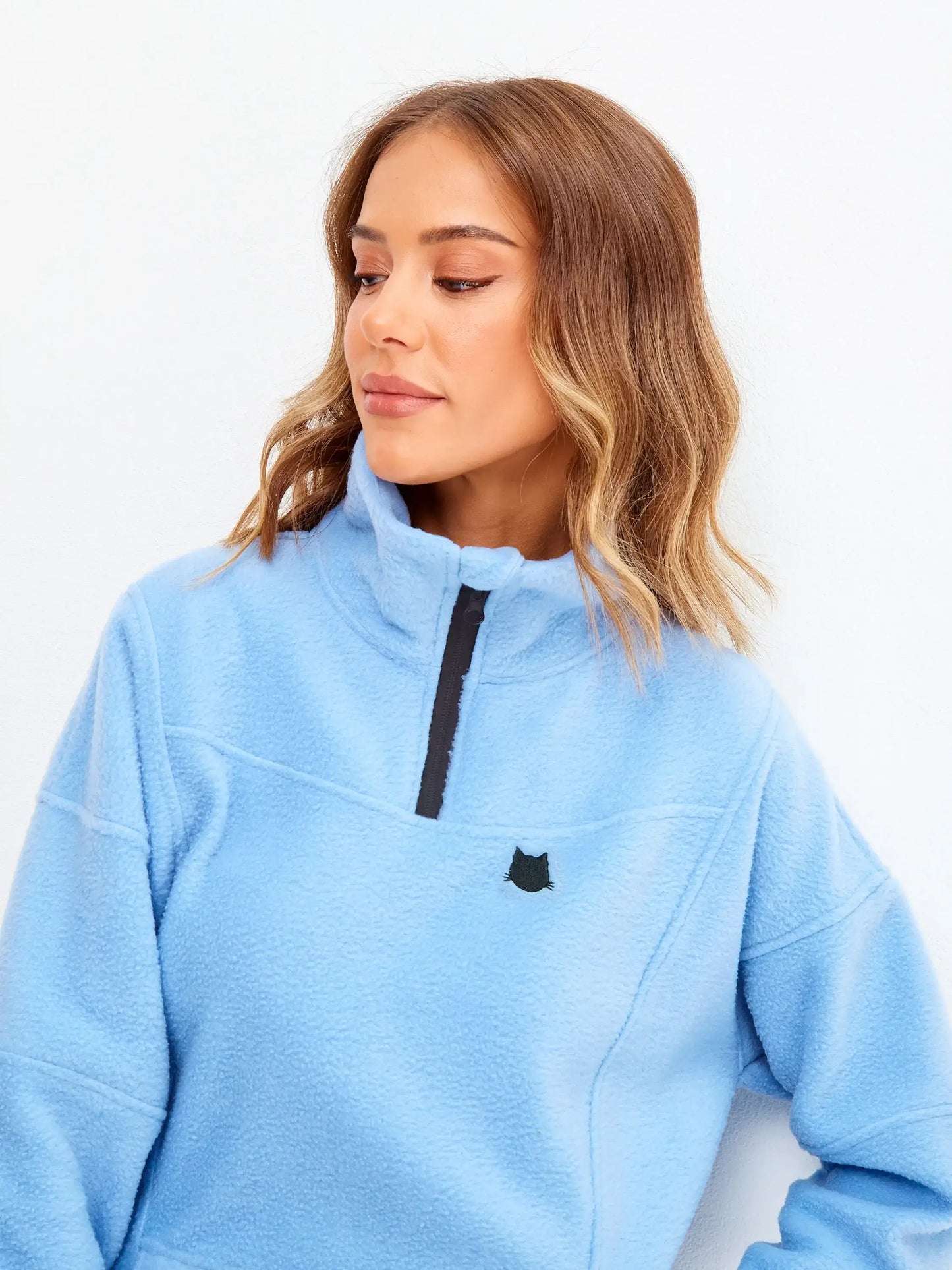 Blue Fleece Sweatshirt | Fleece (recycled) For Cat Lovers | Cat e