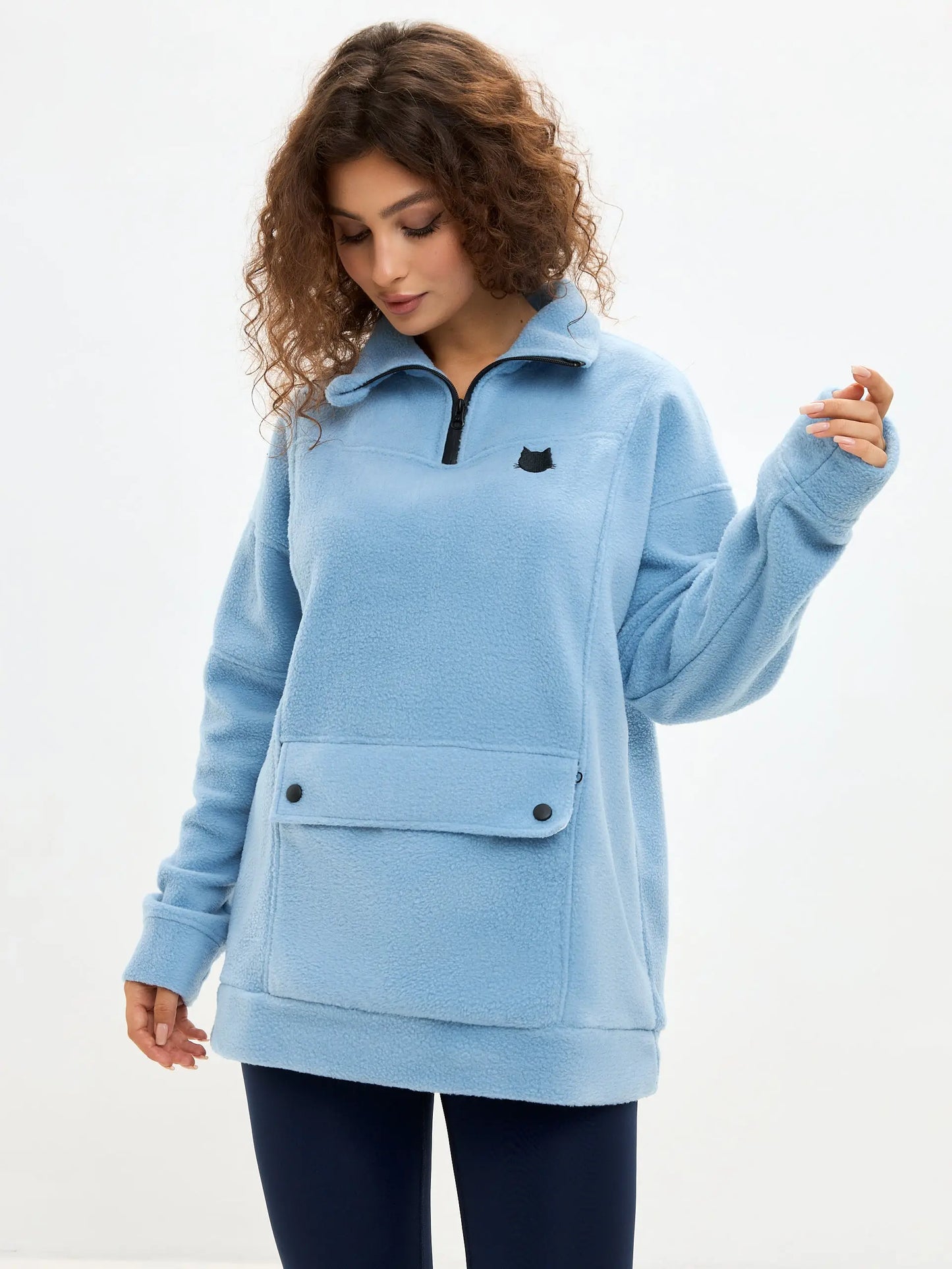 Blue Fleece Sweatshirt | Fleece (recycled) For Cat Lovers | Cat e