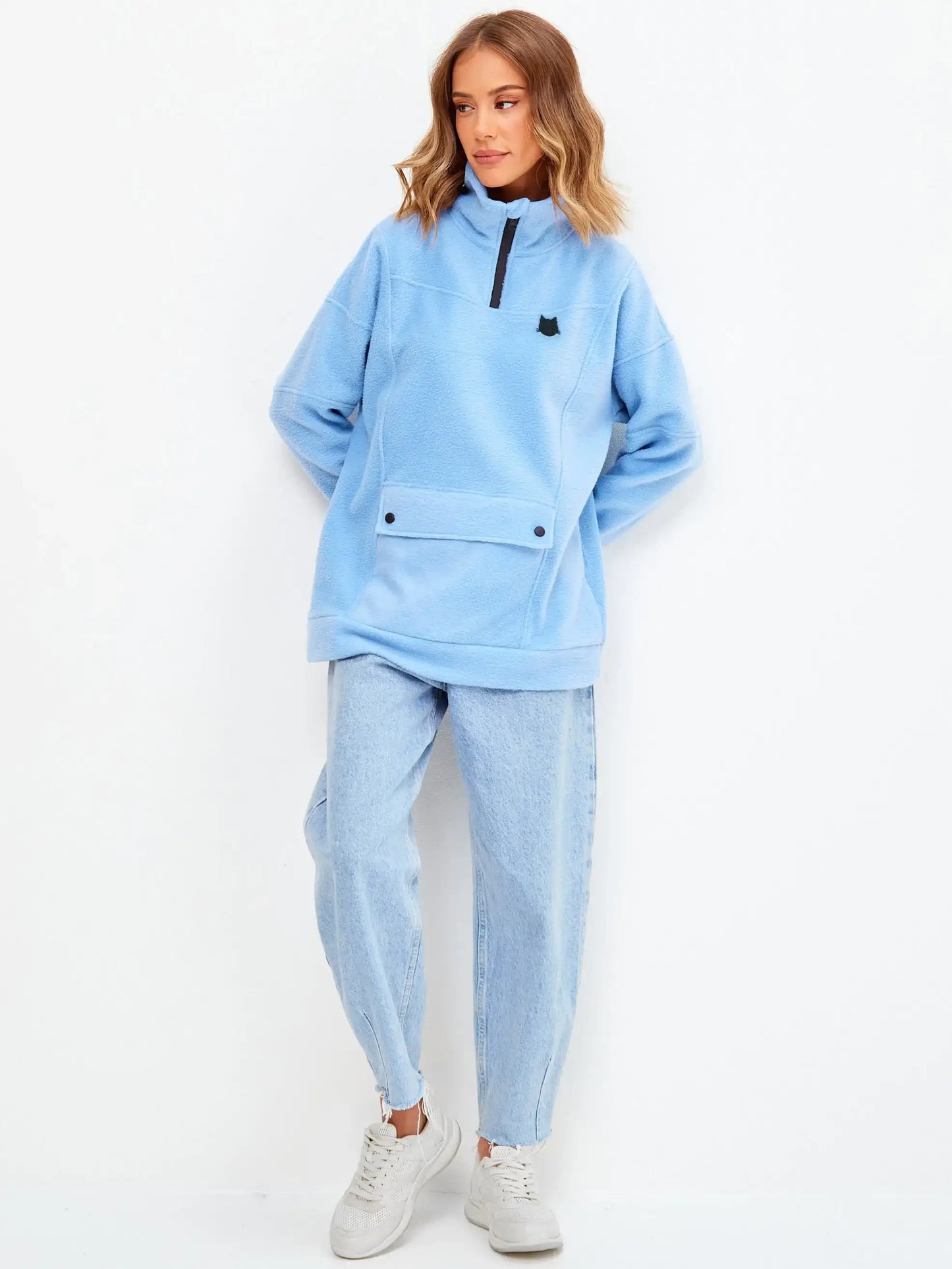 Blue Fleece Sweatshirt | Fleece (recycled) For Cat Lovers | Cat e