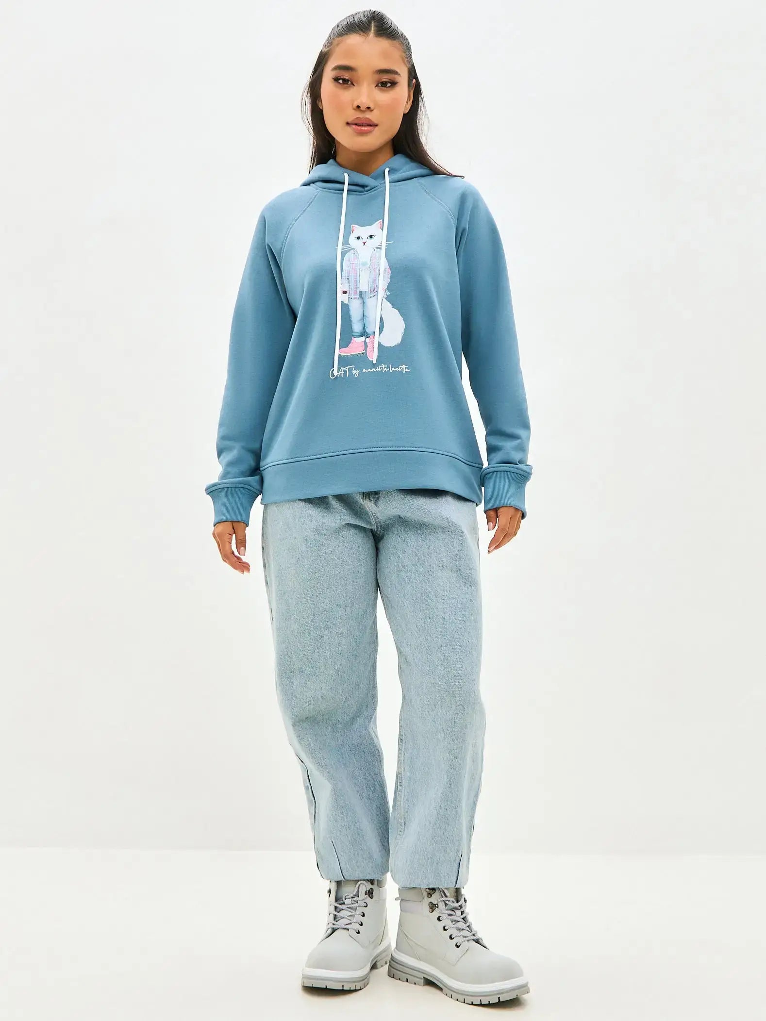 Blue Hoodie White Country Cat | Hoodie & sweatshirt For Cat Lovers