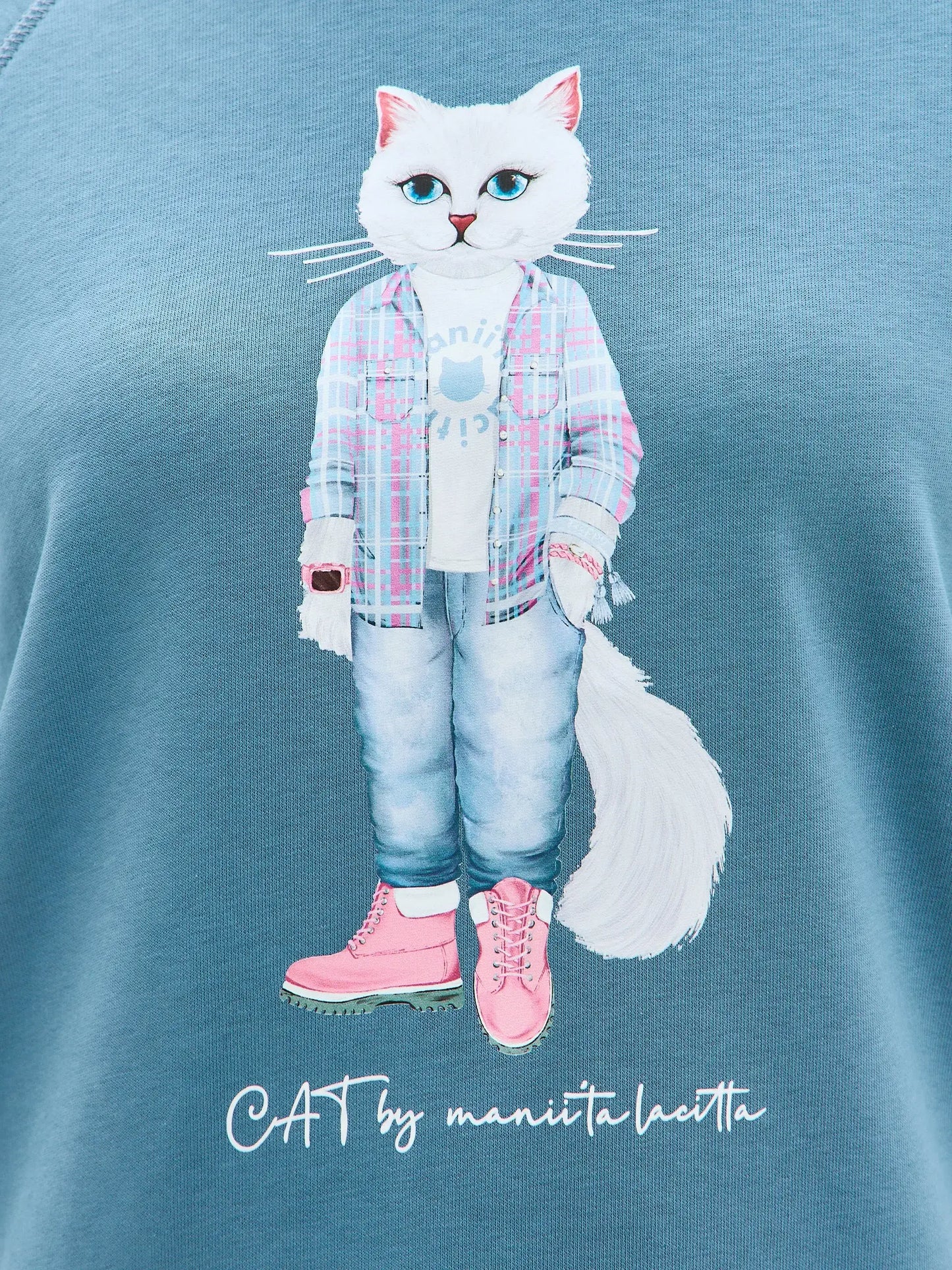 Blue Hoodie White Country Cat | Hoodie & sweatshirt For Cat Lovers