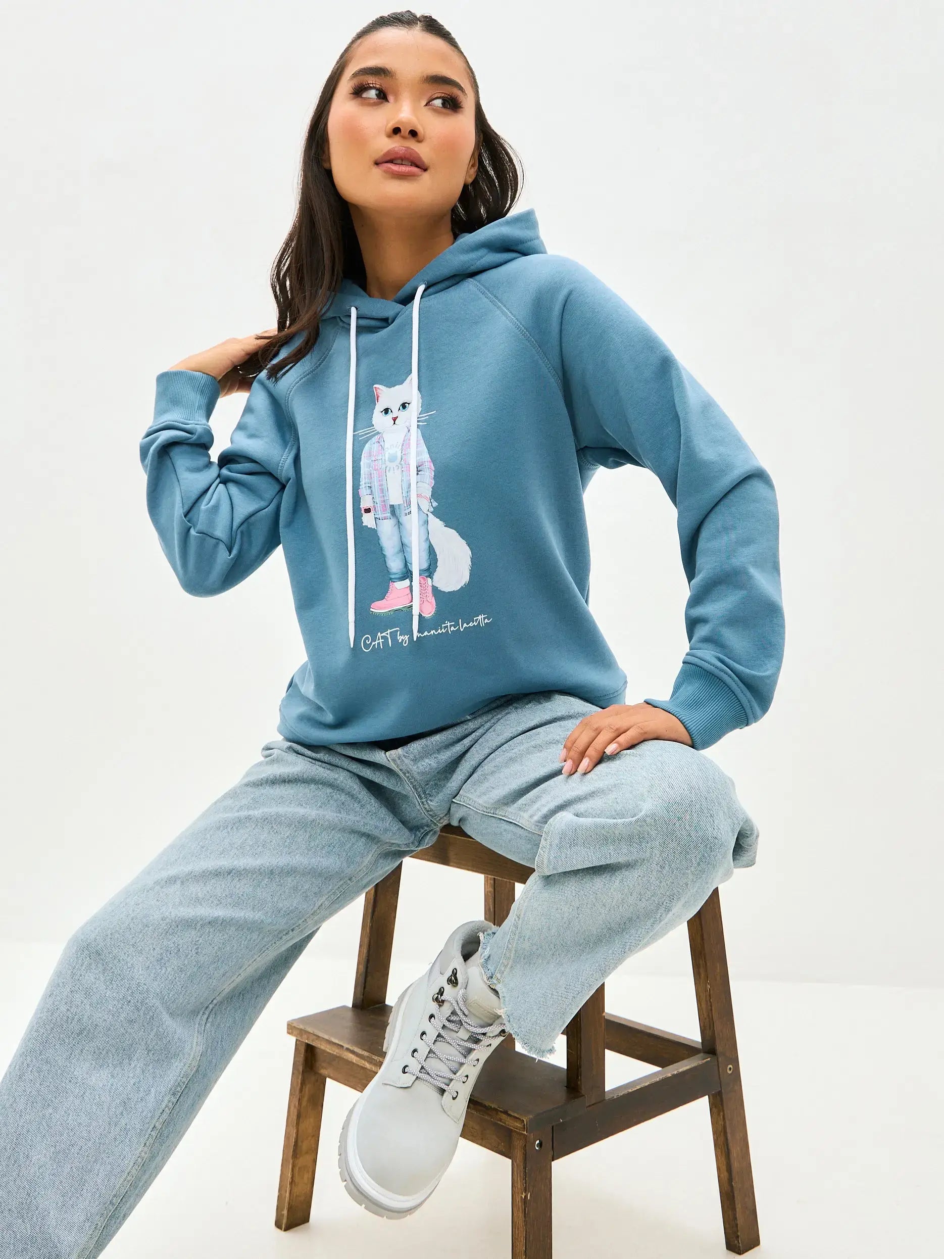 Blue Hoodie White Country Cat | Hoodie & sweatshirt For Cat Lovers