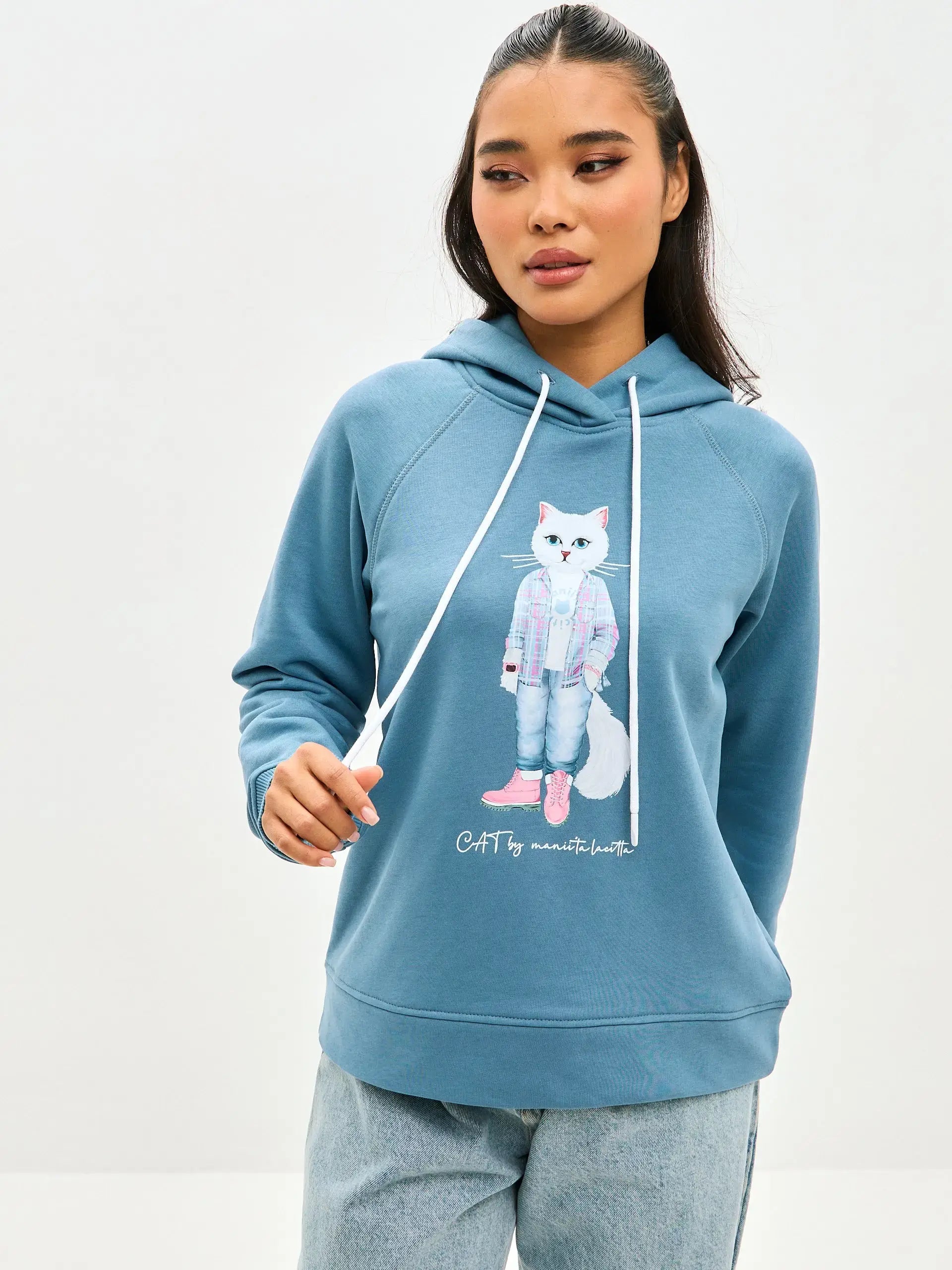 Blue Hoodie White Country Cat | Hoodie & sweatshirt For Cat Lovers