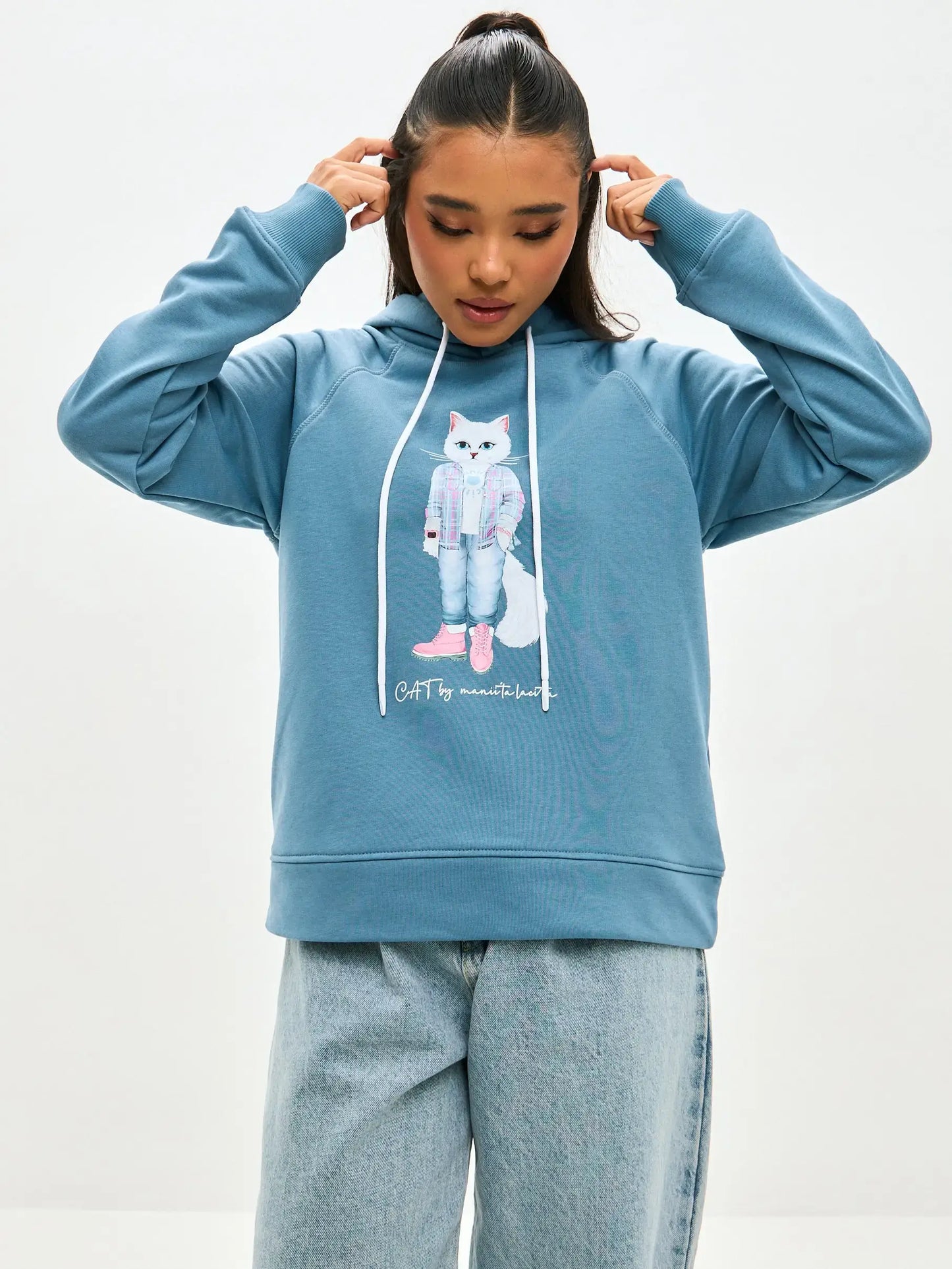 Blue Hoodie White Country Cat | Hoodie & sweatshirt For Cat Lovers