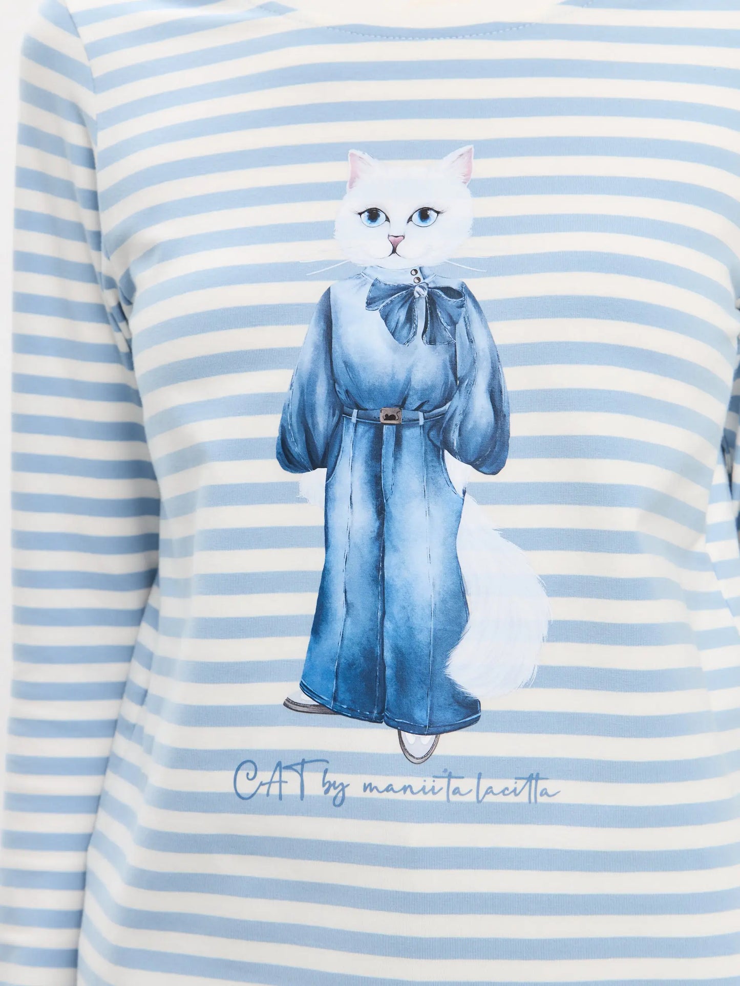 Blue Longsleeve Denim Cat | Shirt & Striped shirt For Cat Lovers