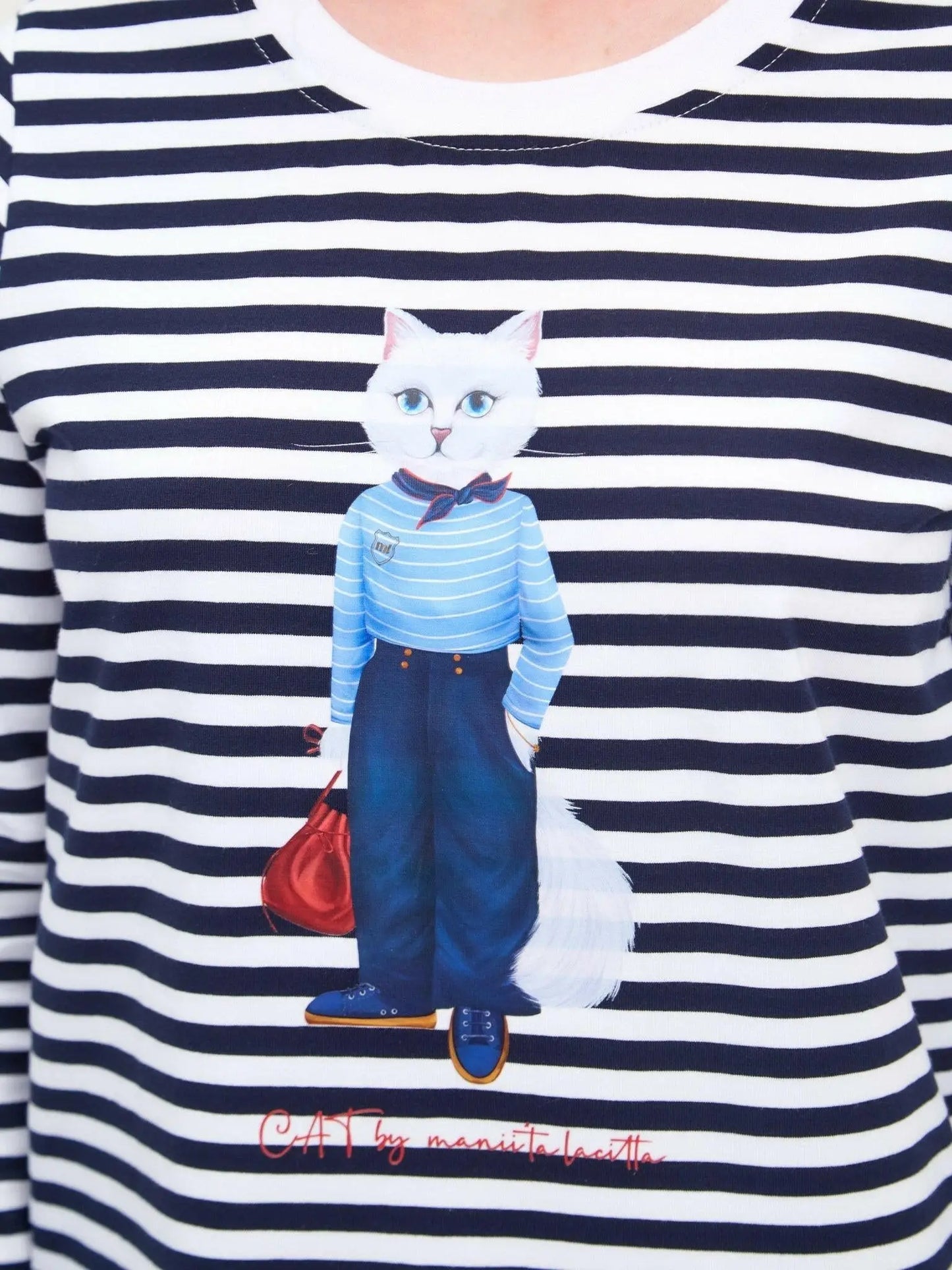 Blue Longsleeve Mariner Cat | Shirt & Striped shirt For Cat Lovers