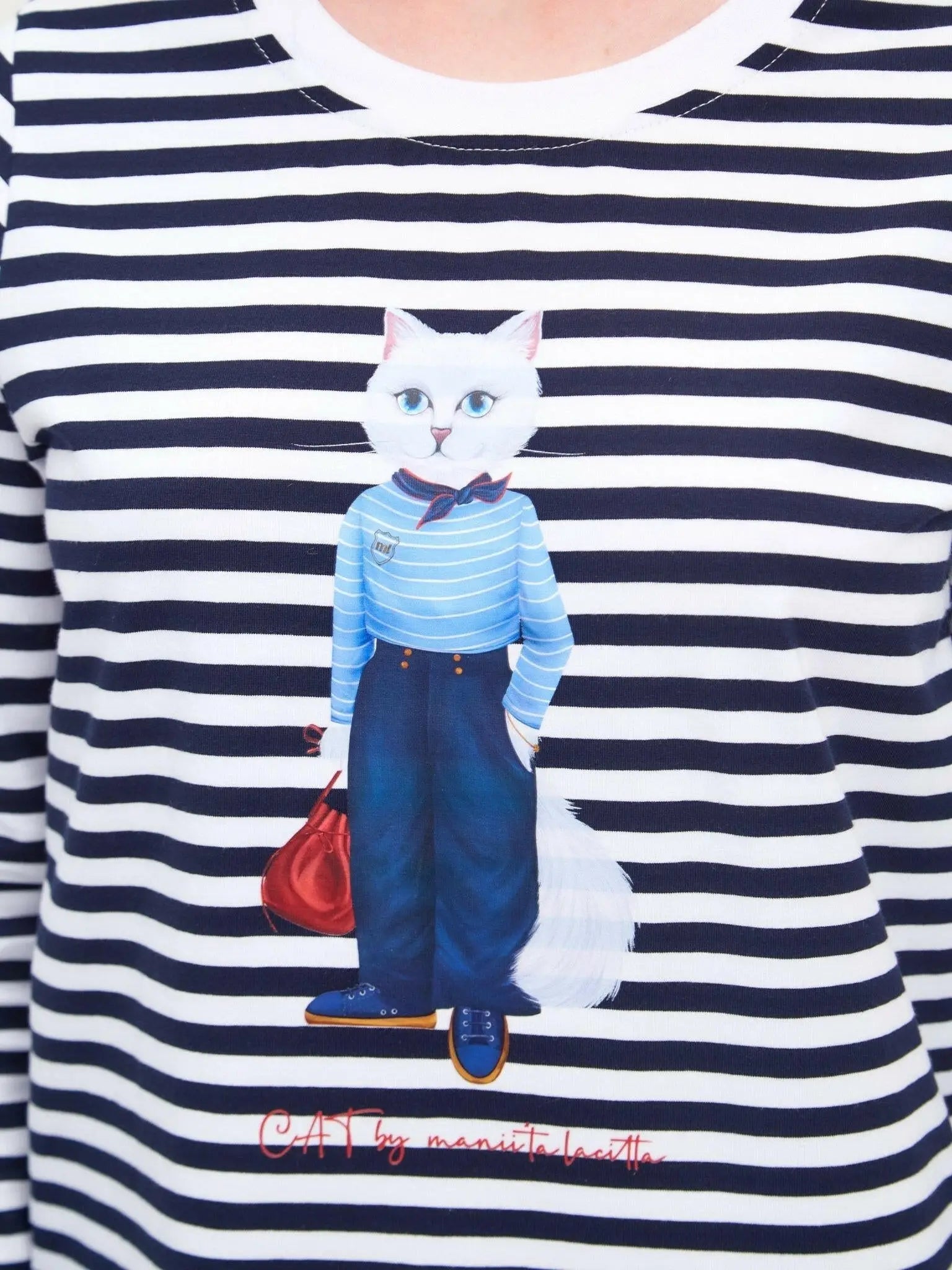 Blue Longsleeve Mariner Cat | Shirt & Striped shirt For Cat Lovers
