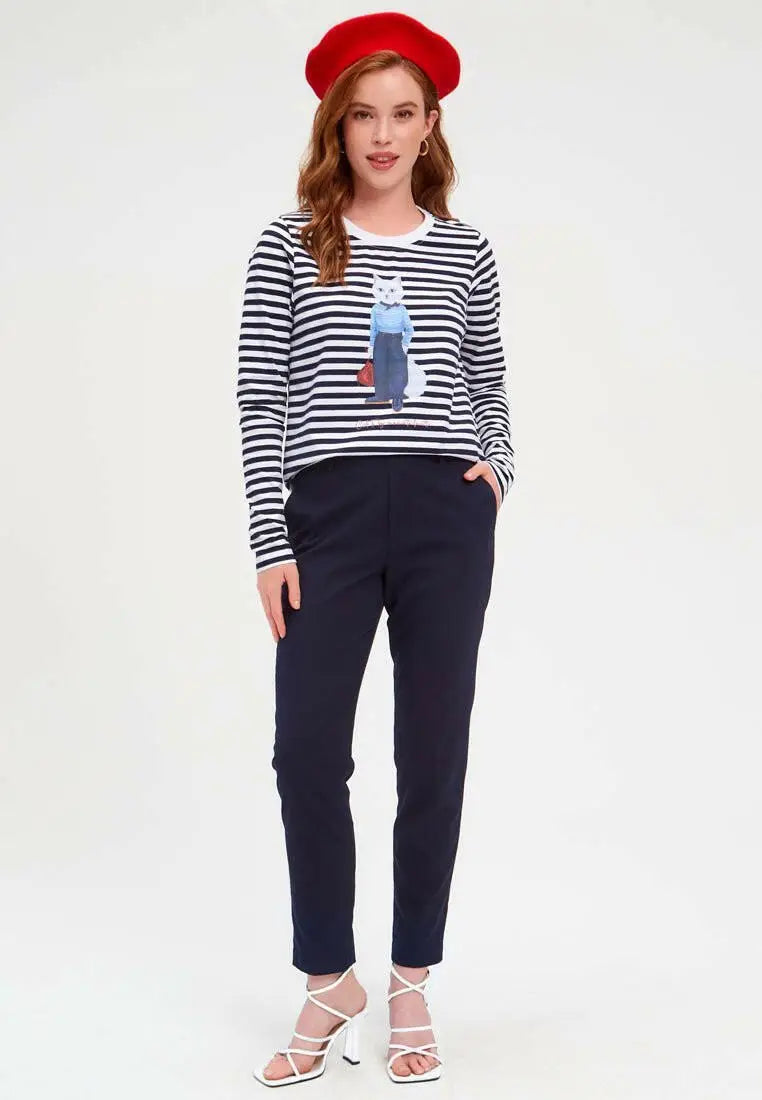 Blue Longsleeve Mariner Cat | Shirt & Striped shirt For Cat Lovers