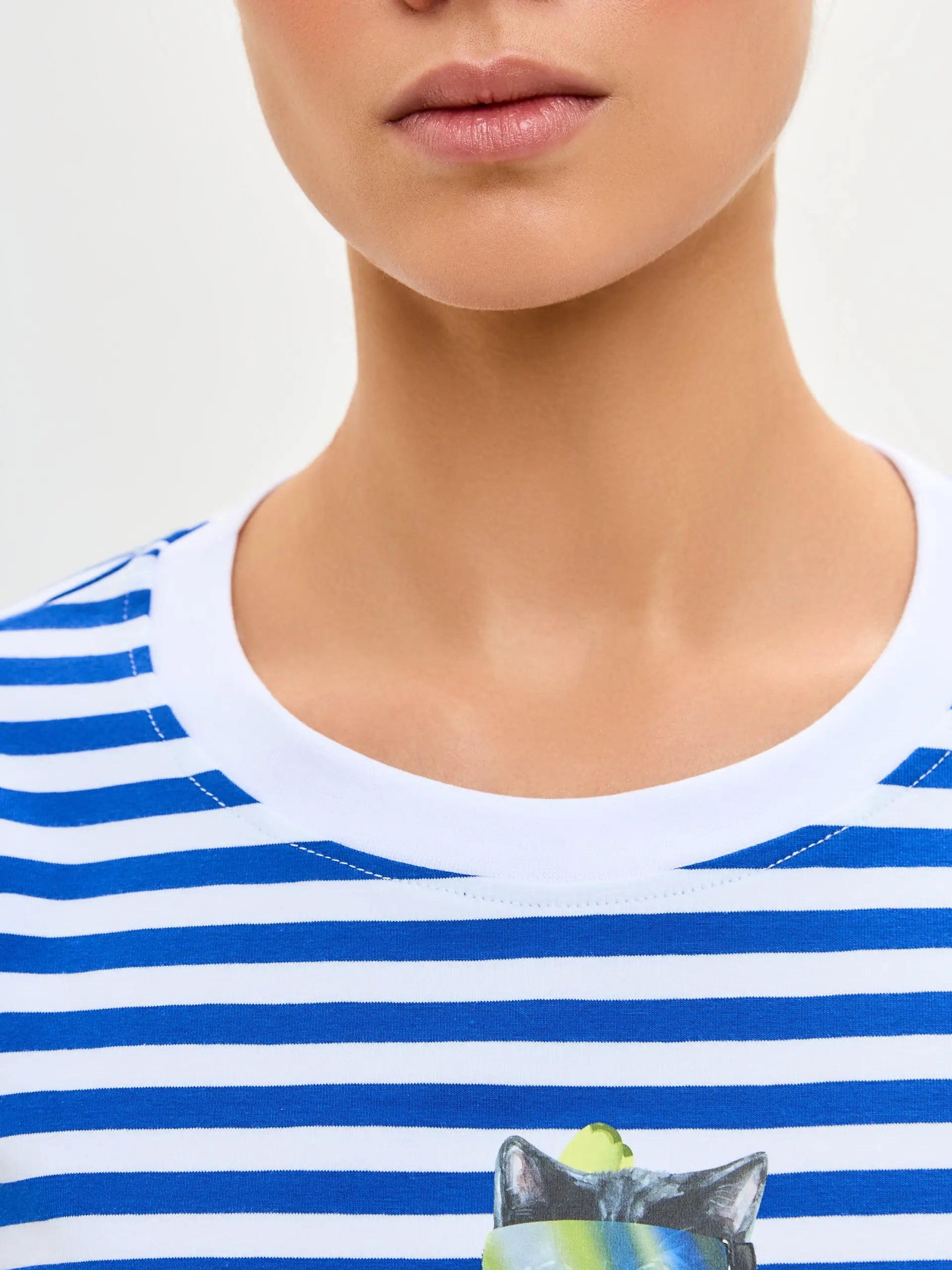 Blue Longsleeve Ski Cat | Shirt & Striped shirt For Cat Lovers | Cat