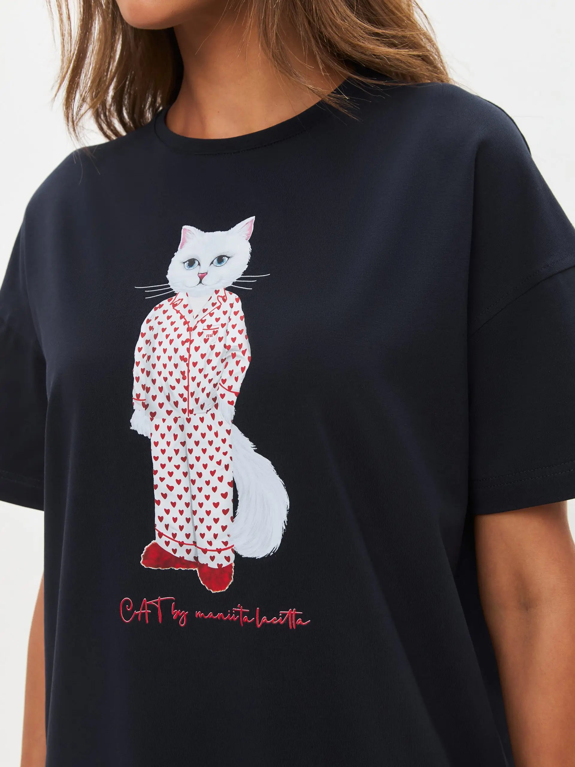 Blue Oversized T-shirt Pajamas Cat | Loungewear For Cat Lovers | Cat