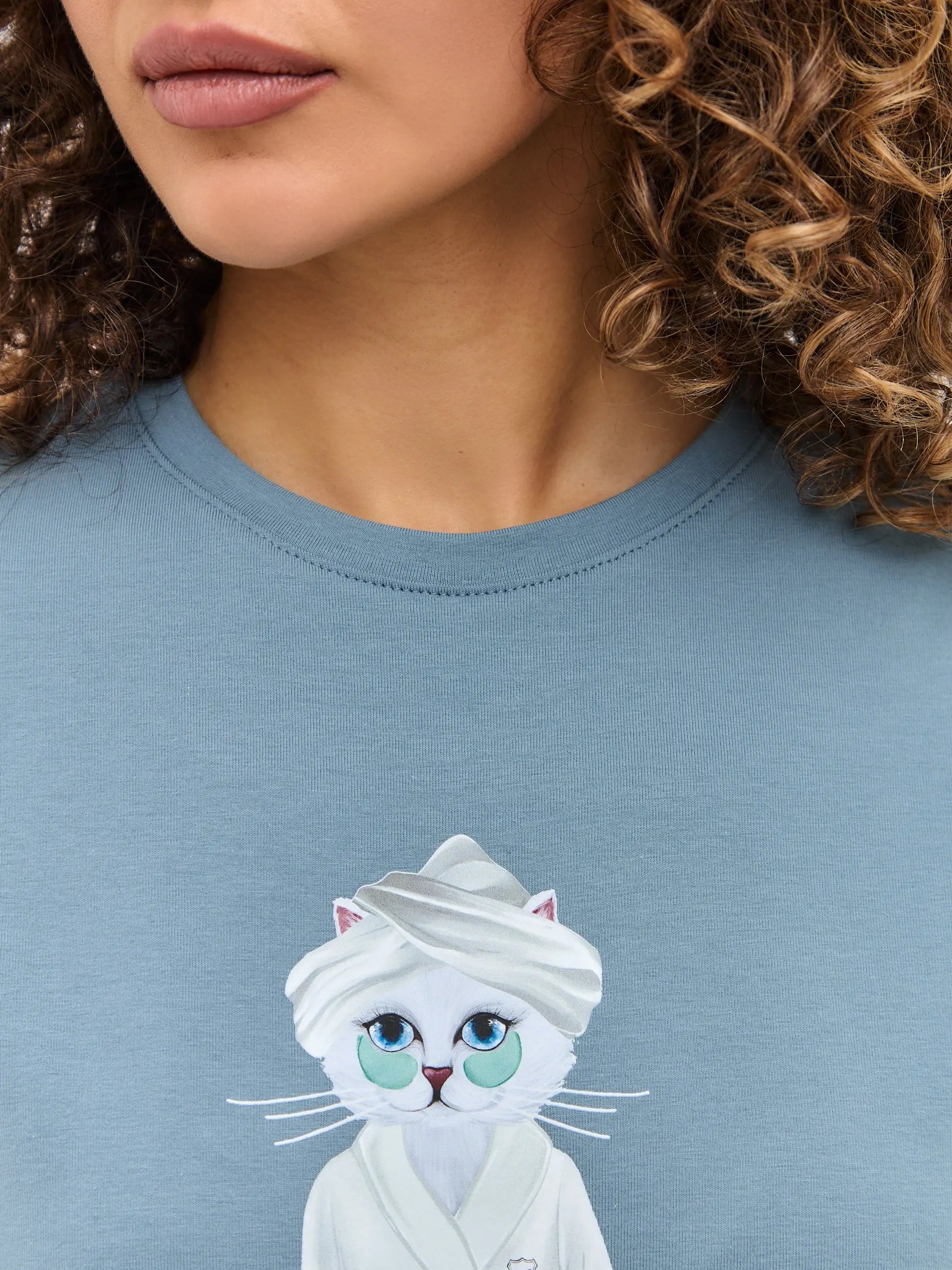 Blue Oversized T-shirt Spa Cat | Loungewear For Cat Lovers | Cat e