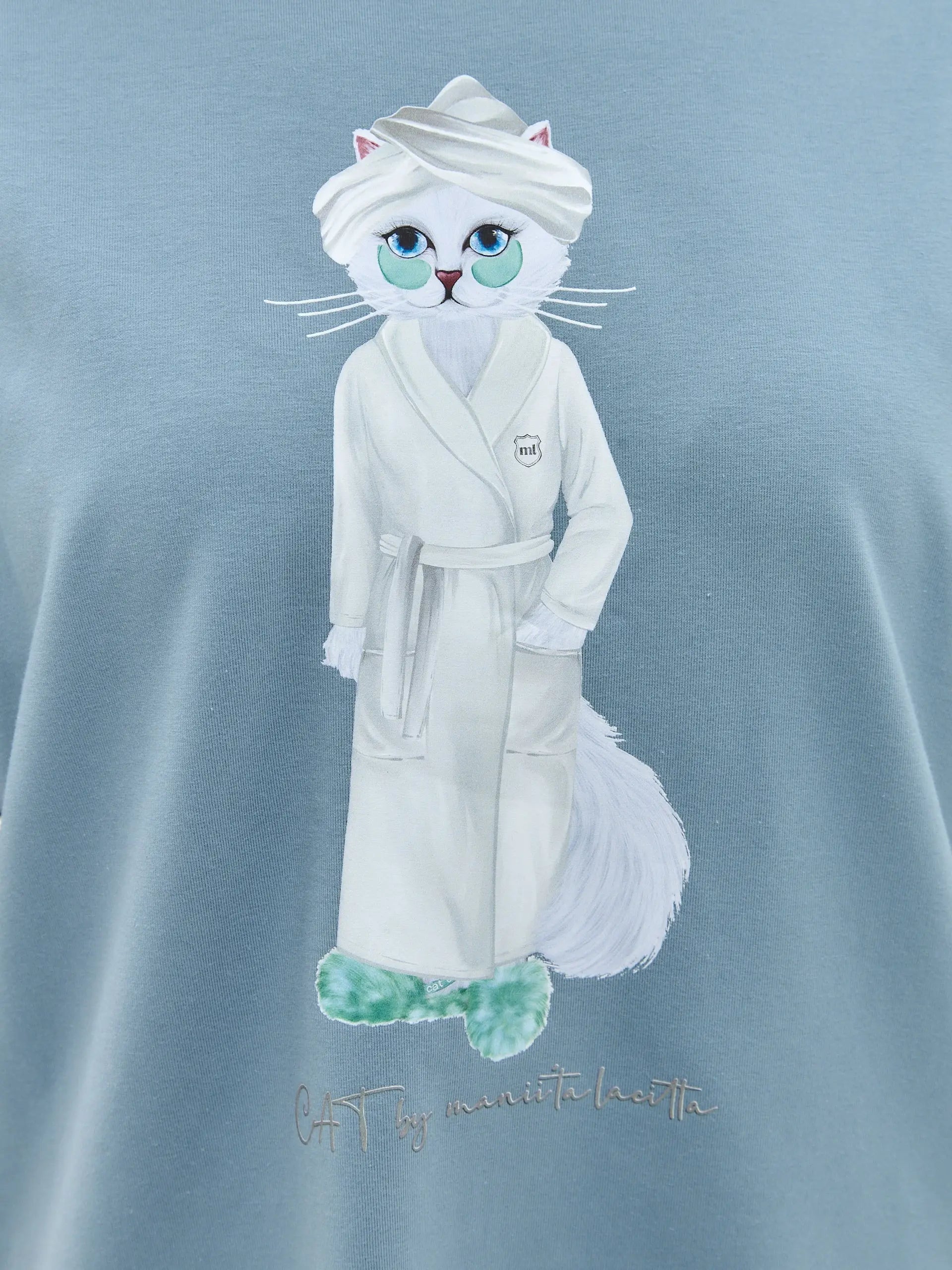 Blue Oversized T-shirt Spa Cat | Loungewear For Cat Lovers | Cat e