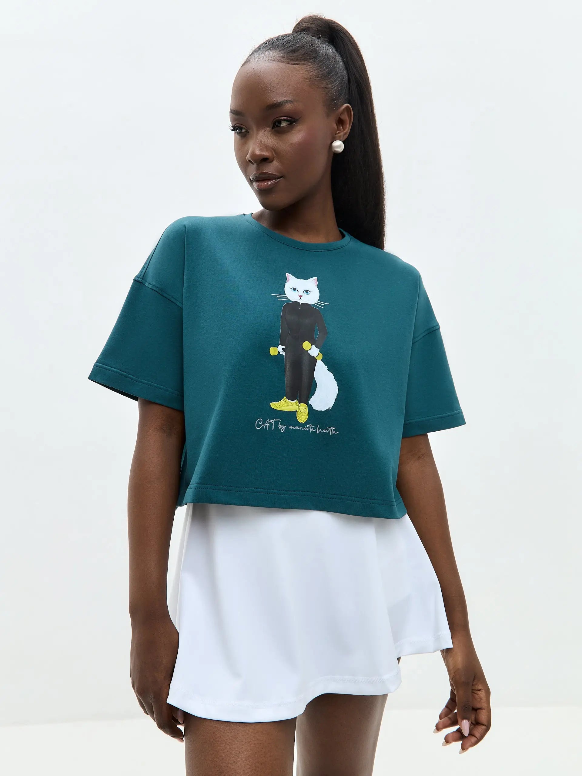 Blue Short Oversized T-shirt Sport Cat | T-shirt For Cat Lovers | Cat
