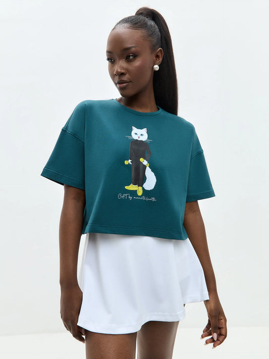 Blue Short Oversized T-shirt Sport Cat | T-shirt For Cat Lovers | Cat