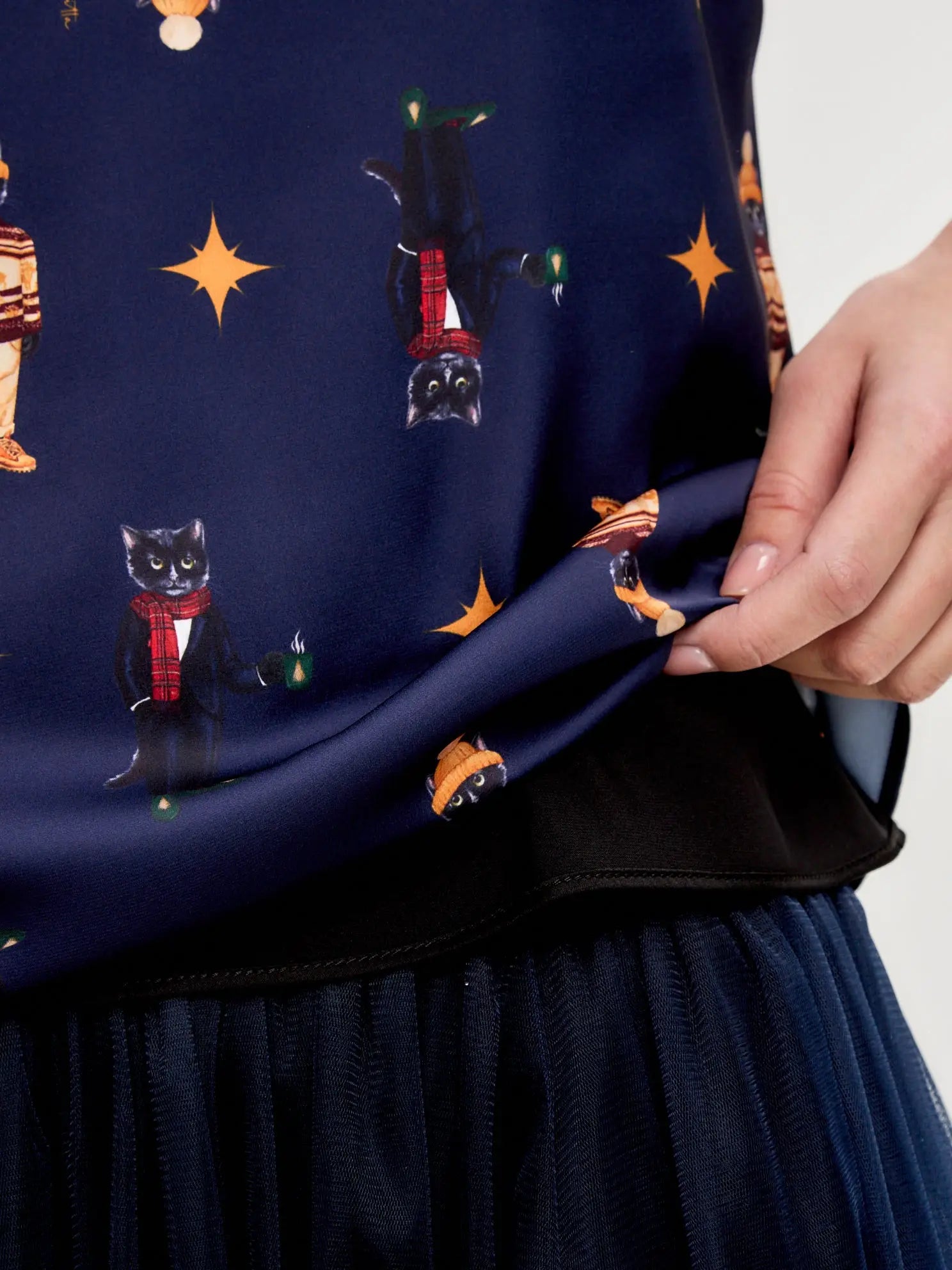 Blue Silk Top Cat | Silk top For Cat Lovers | Cat e Lolette