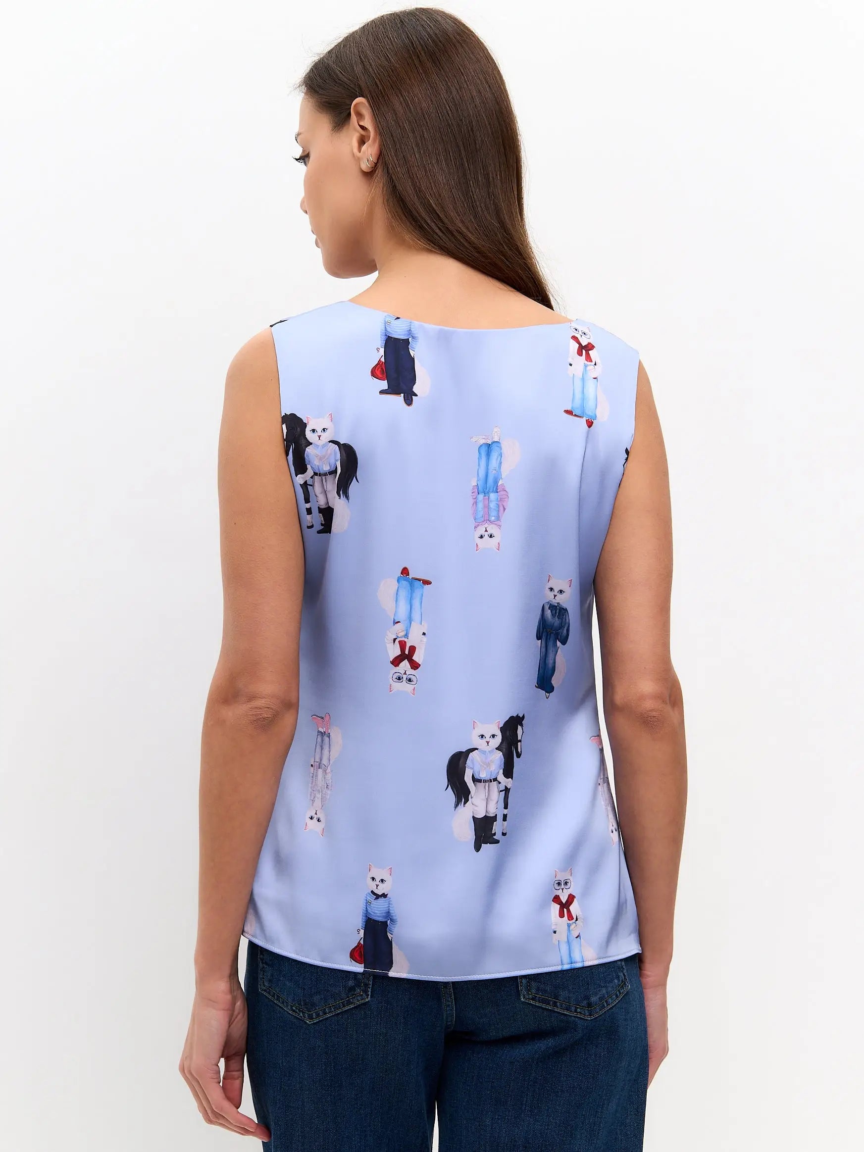 Blue Silk Top Cat | Silk top For Cat Lovers | Cat e Lolette