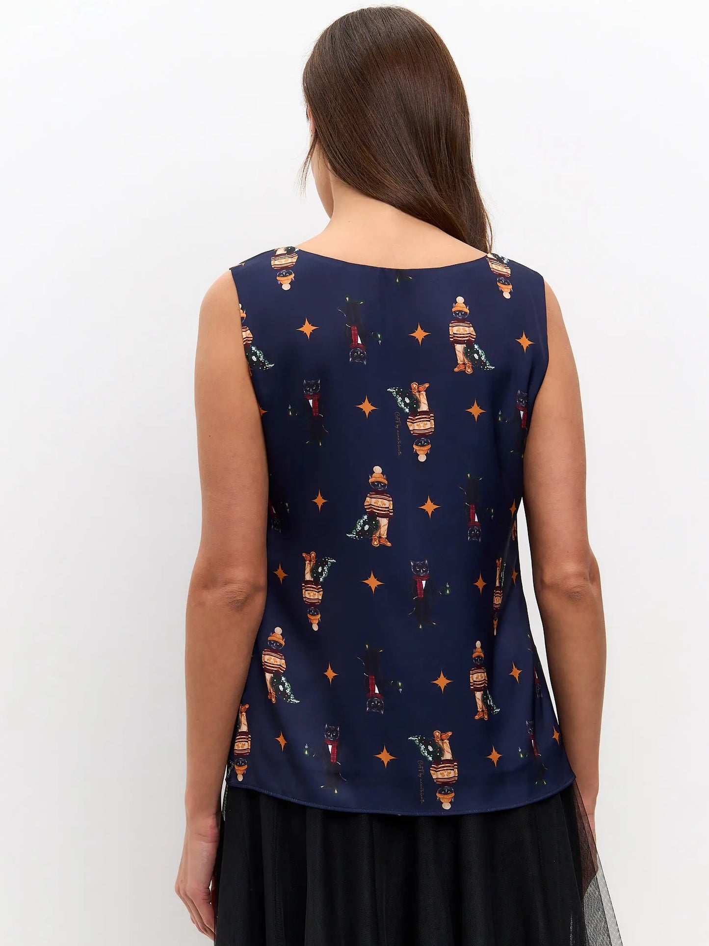 Blue Silk Top Cat | Silk top For Cat Lovers | Cat e Lolette