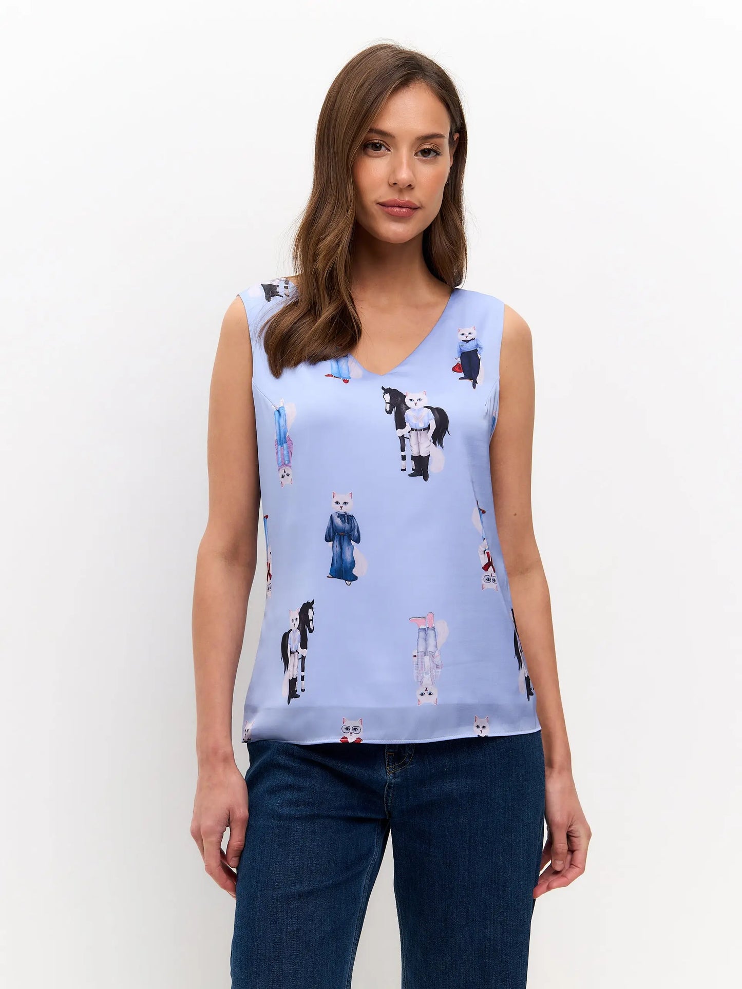 Blue Silk Top Cat | Silk top For Cat Lovers | Cat e Lolette