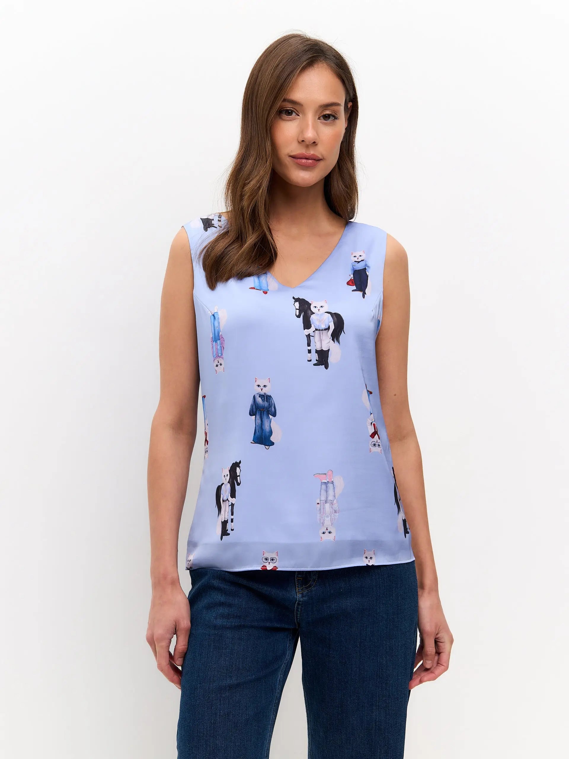 Blue Silk Top Cat | Silk top For Cat Lovers | Cat e Lolette