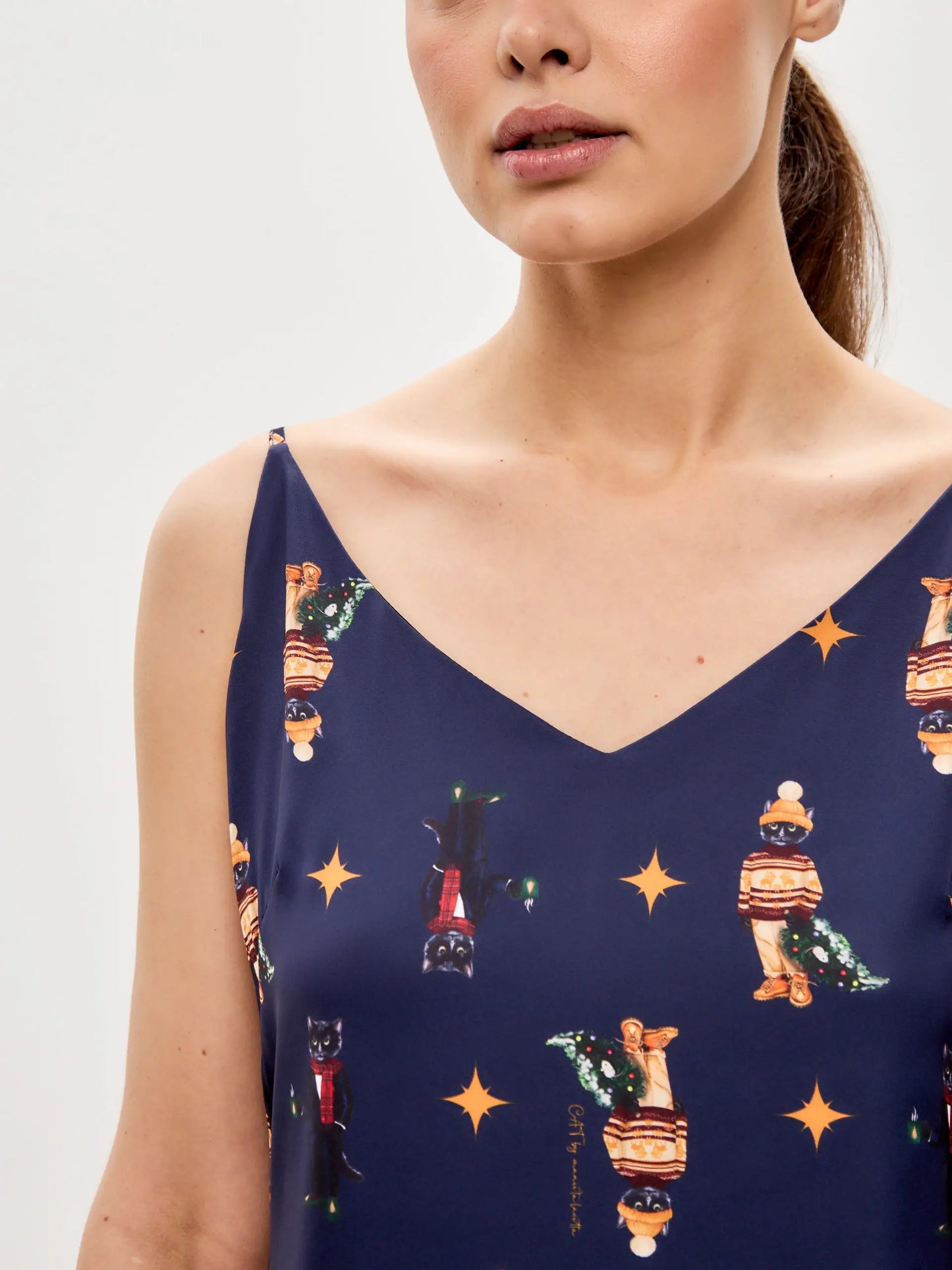 Blue Silk Top Cat | Silk top For Cat Lovers | Cat e Lolette