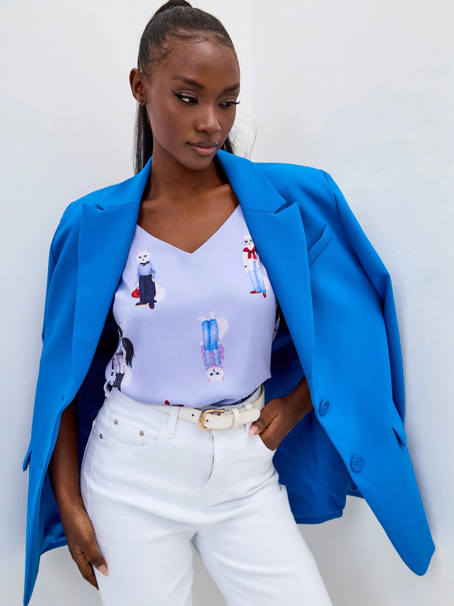 Blue Silk Top Cat | Silk top For Cat Lovers | Cat e Lolette