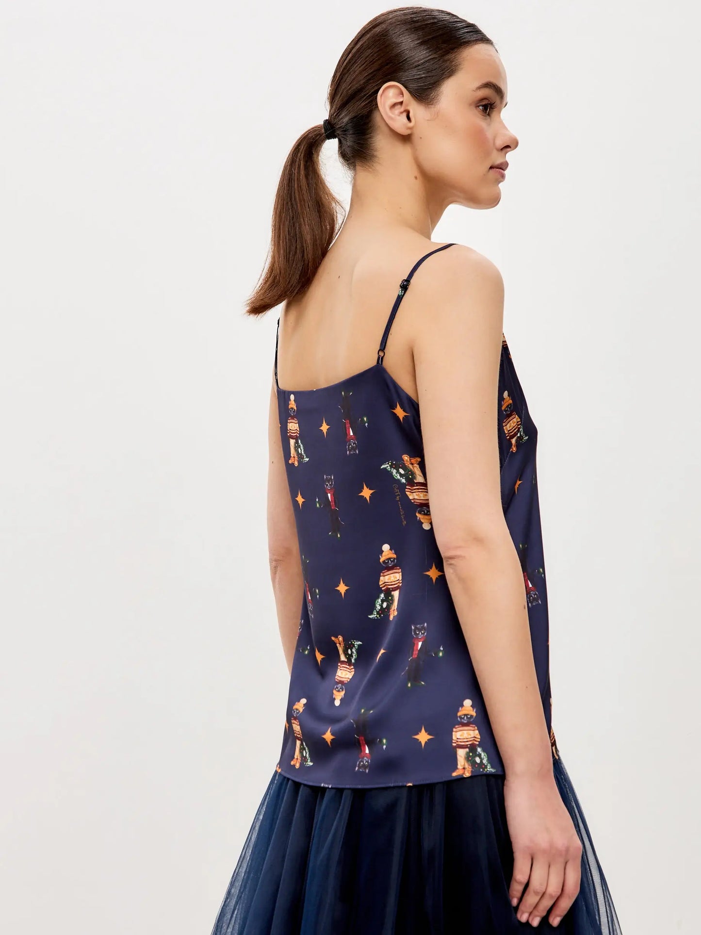 Blue Silk Top Cat | Silk top For Cat Lovers | Cat e Lolette