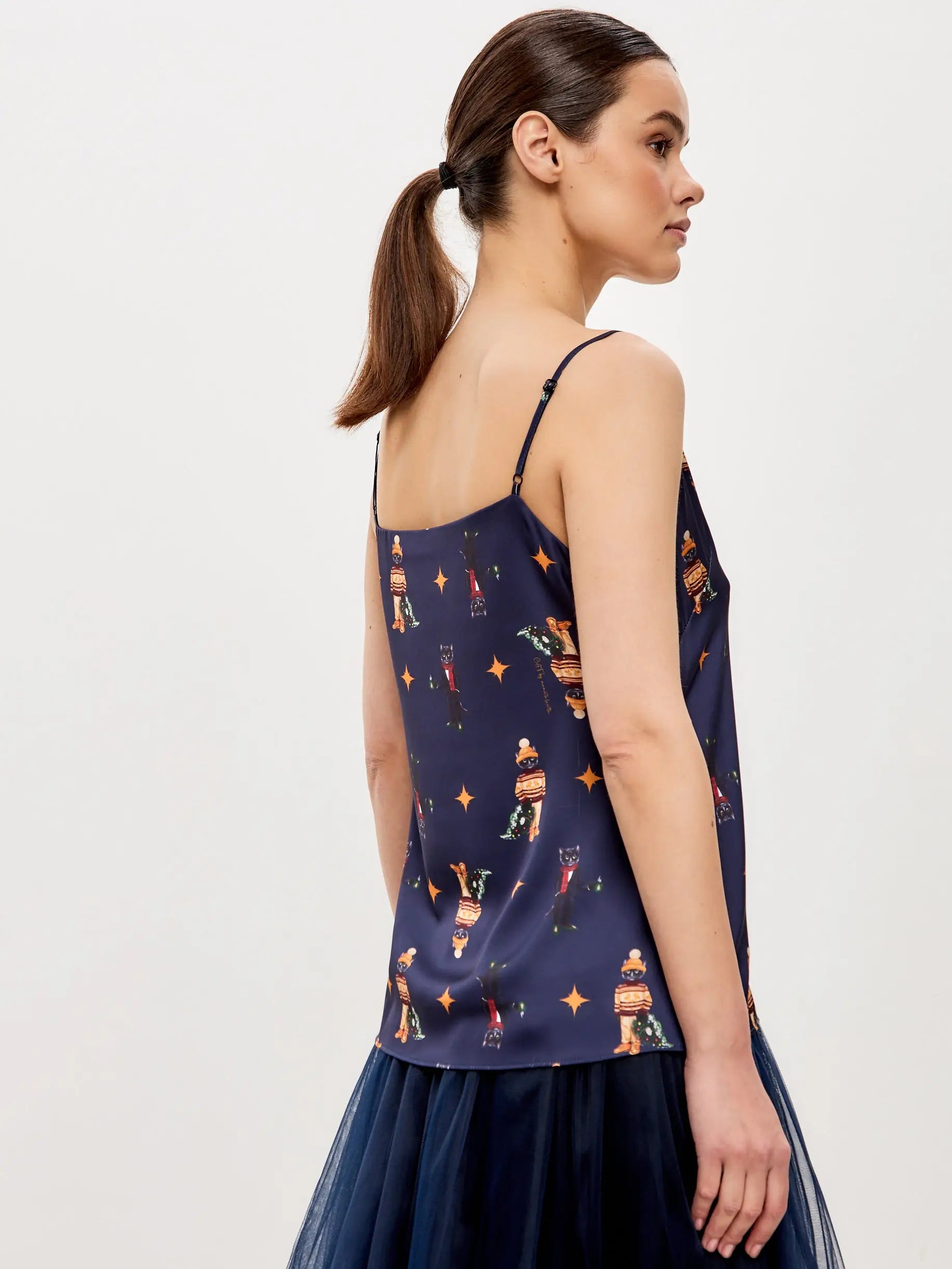 Blue Silk Top Cat | Silk top For Cat Lovers | Cat e Lolette