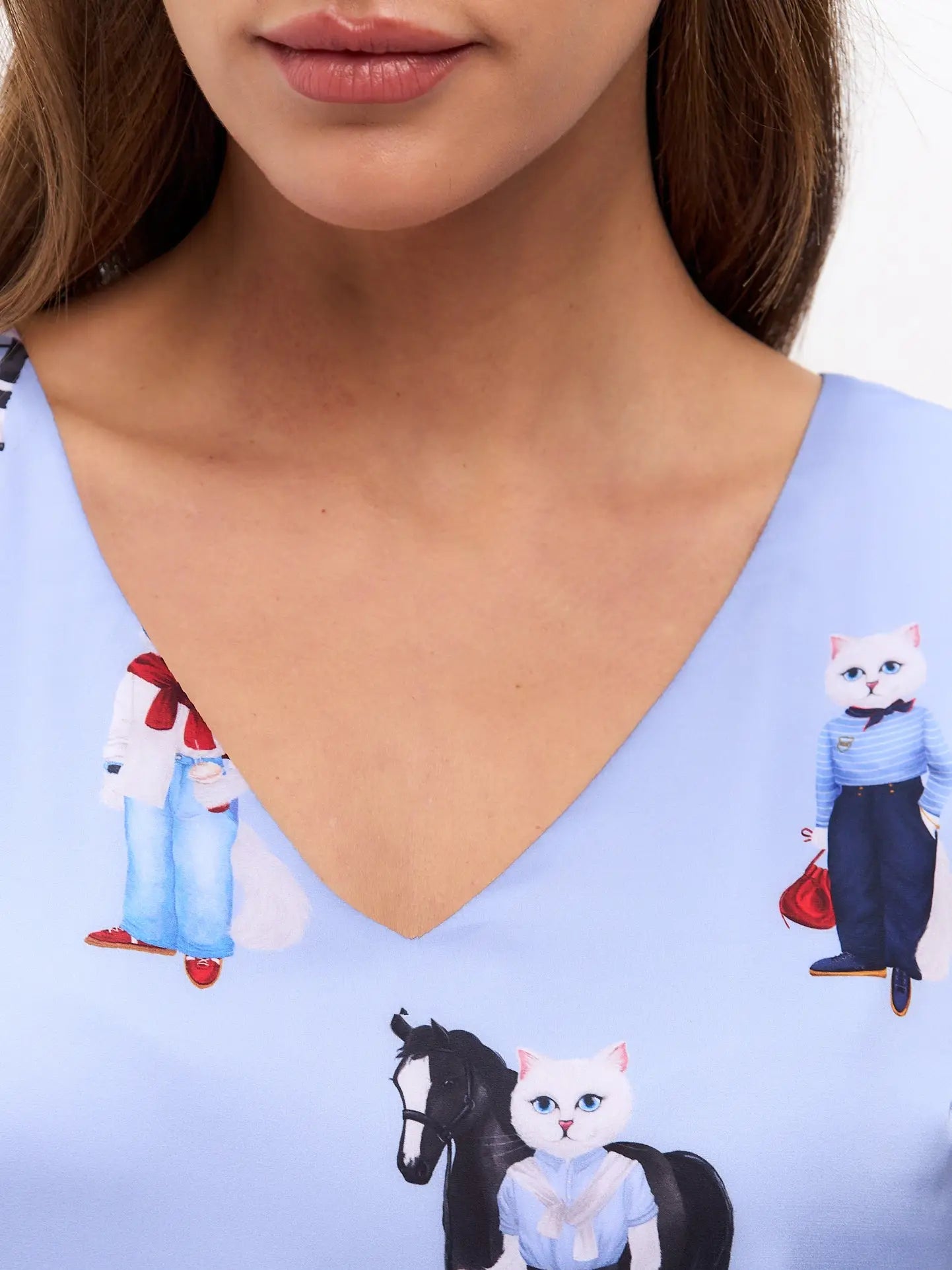 Blue Silk Top Cat | Silk top For Cat Lovers | Cat e Lolette