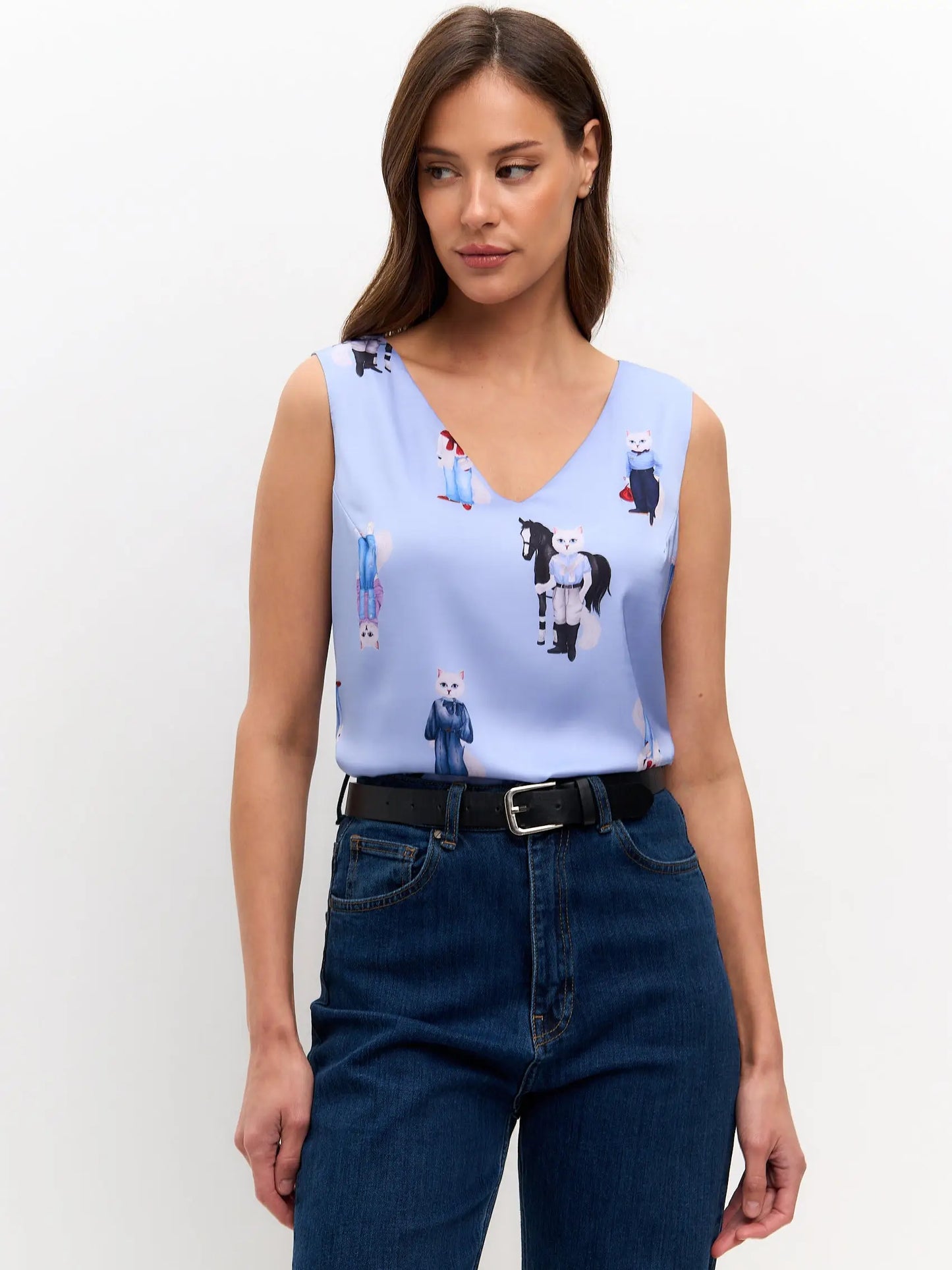 Blue Silk Top Cat | Silk top For Cat Lovers | Cat e Lolette