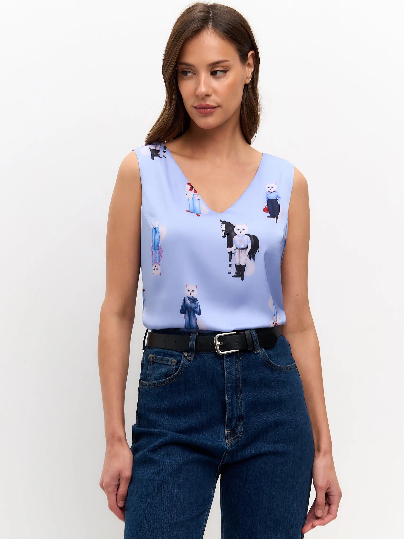 Blue Silk Top Cat | Silk top For Cat Lovers | Cat e Lolette
