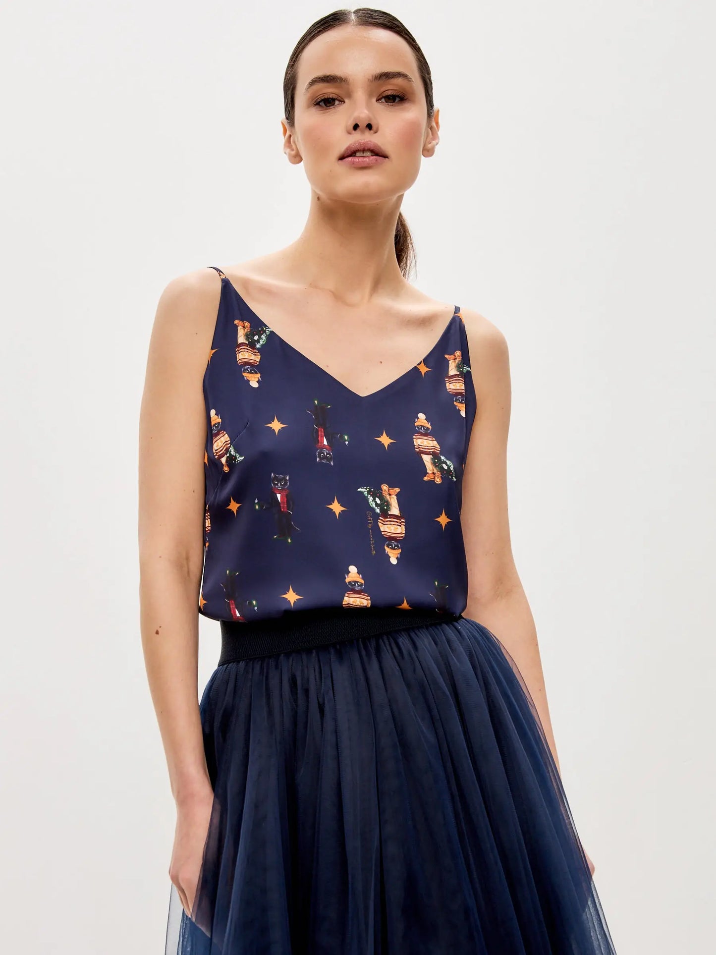 Blue Silk Top Cat | Silk top For Cat Lovers | Cat e Lolette